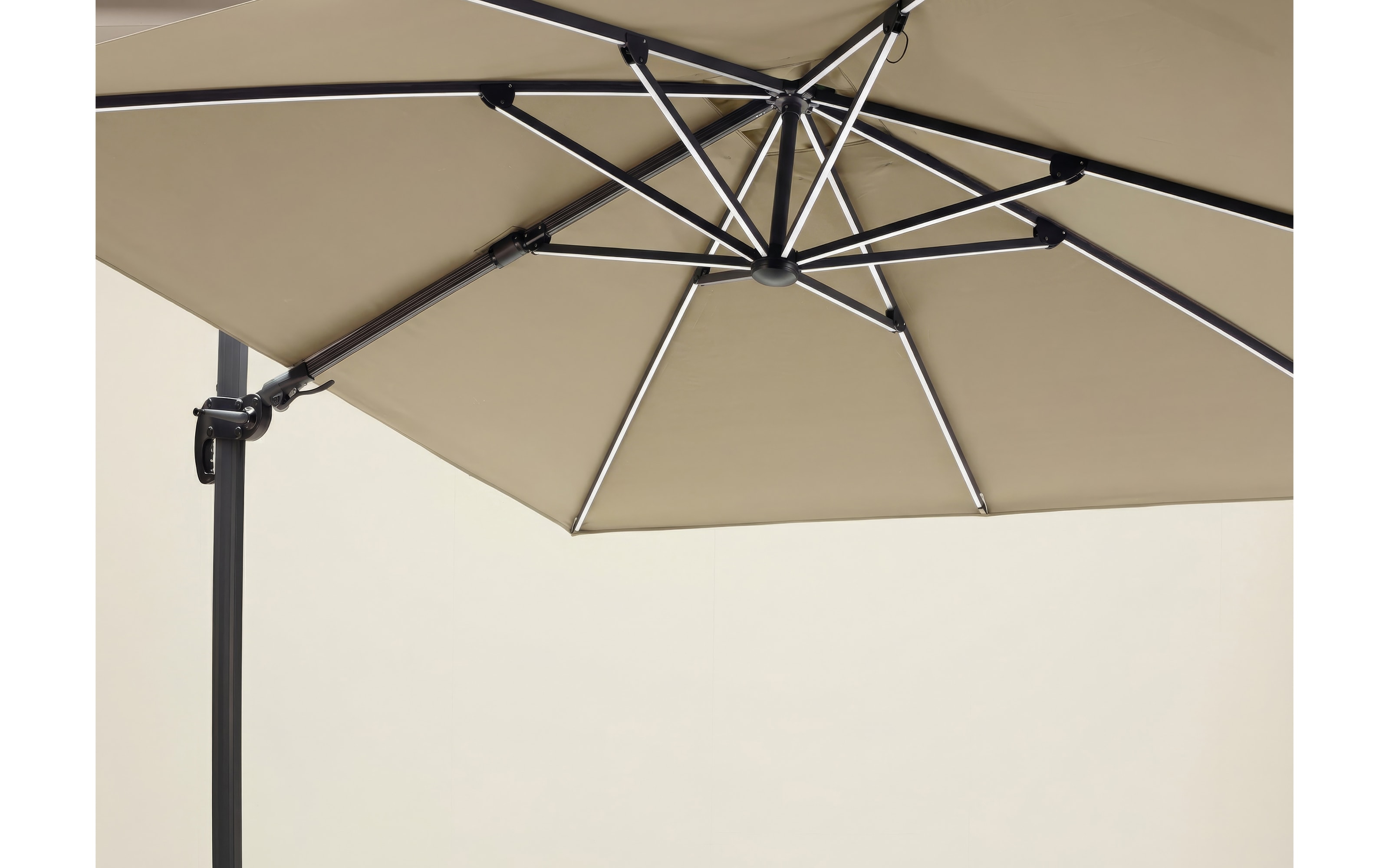 Sonnenschirm, beige, 300 x 256 cm, inkl. LED Solarbeleuchtung