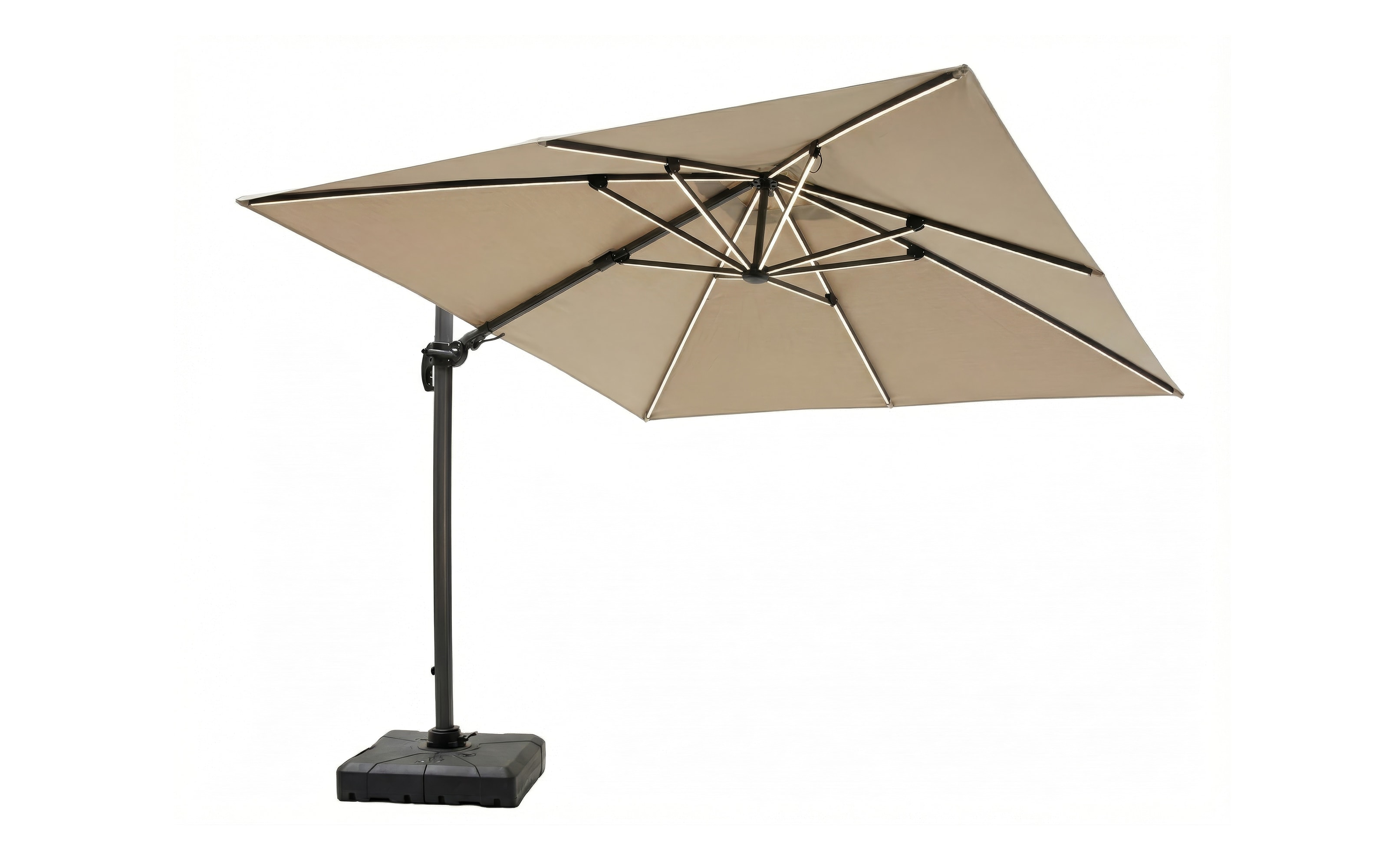 Sonnenschirm, beige, 300 x 256 cm, inkl. LED Solarbeleuchtung