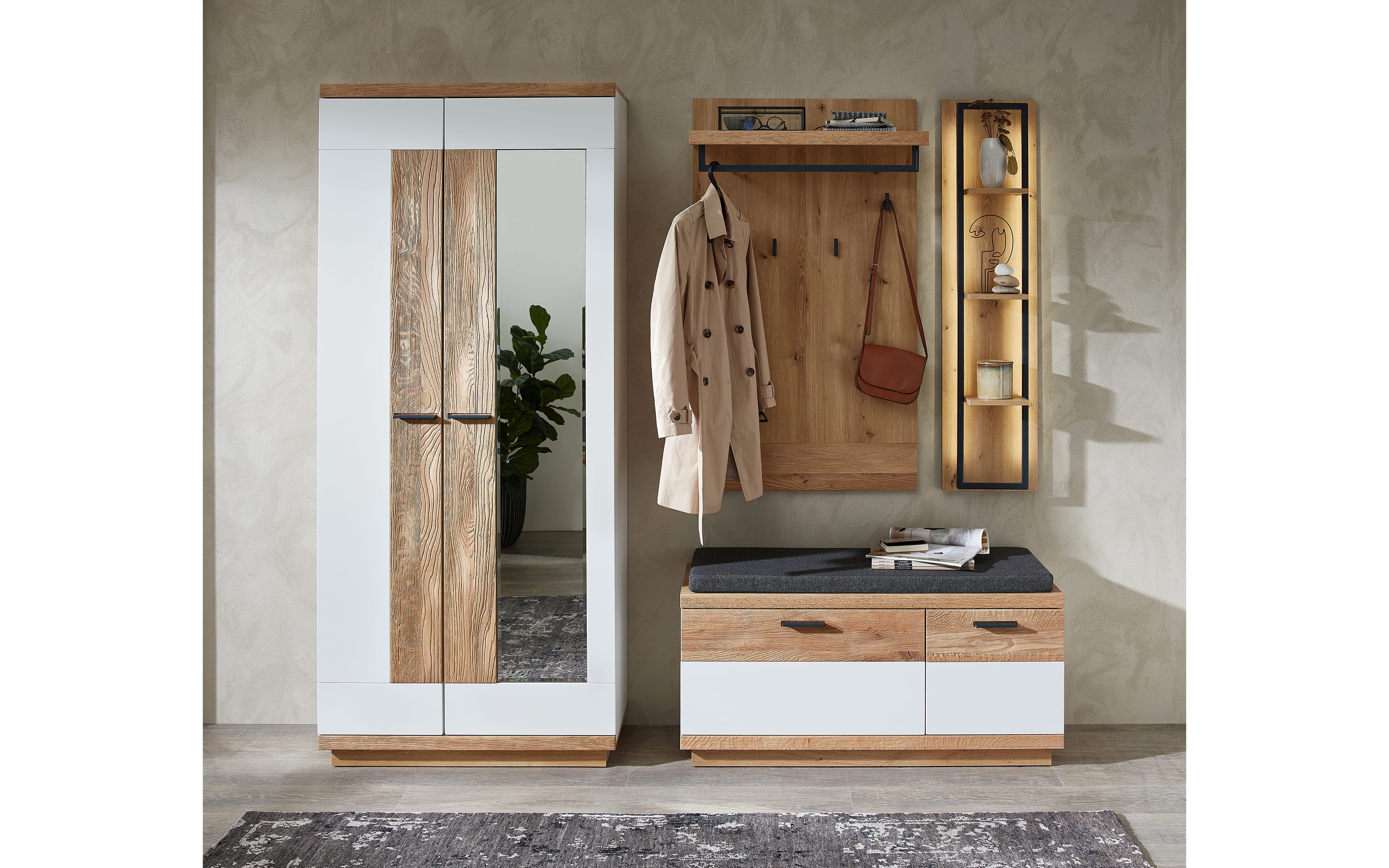Garderobenschrank Lisana, Wildeiche/weiß