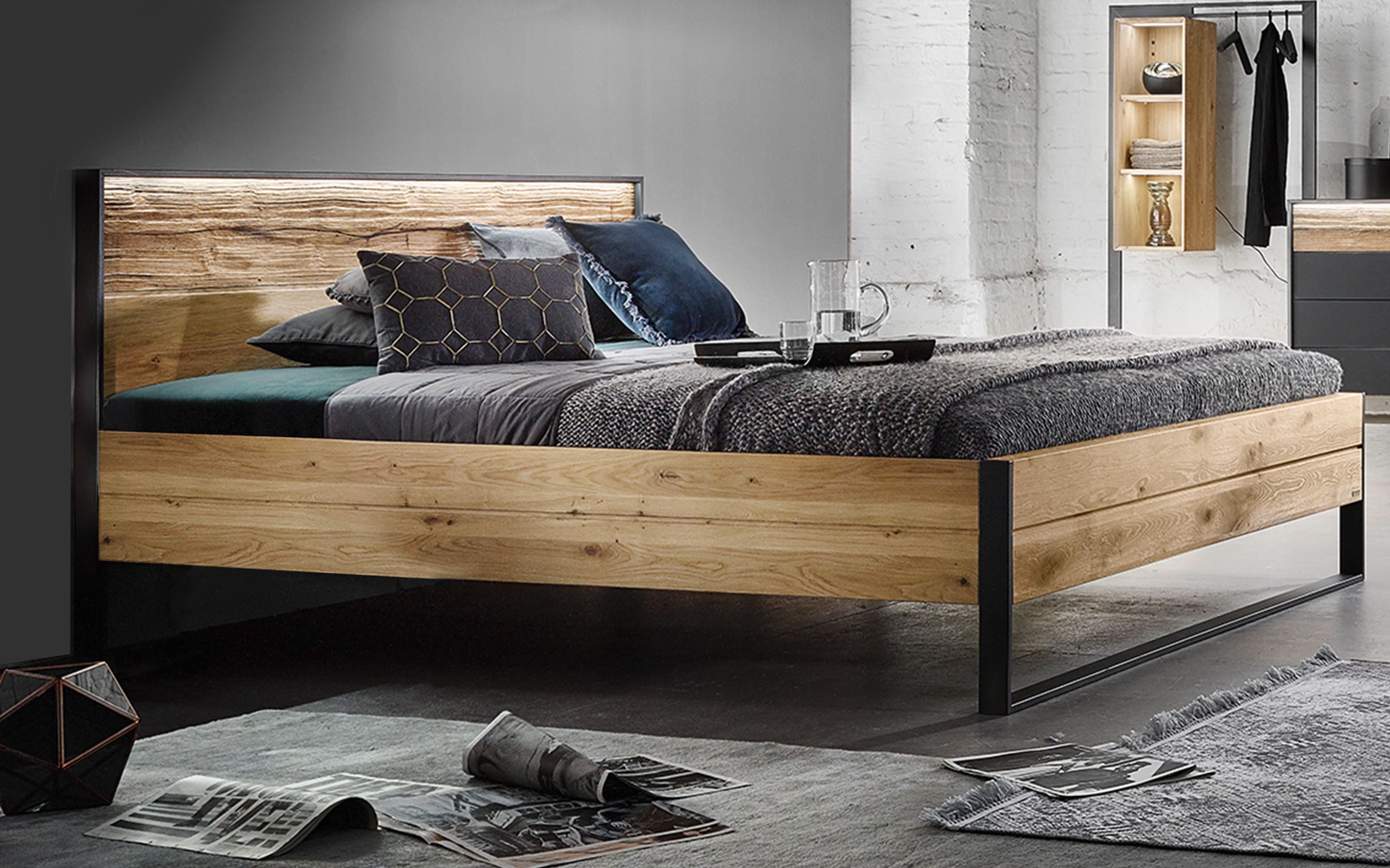 Komfort-Doppelbett Steel, Wildeiche gebürstet, 180 x 200 cm online bei  Hardeck kaufen