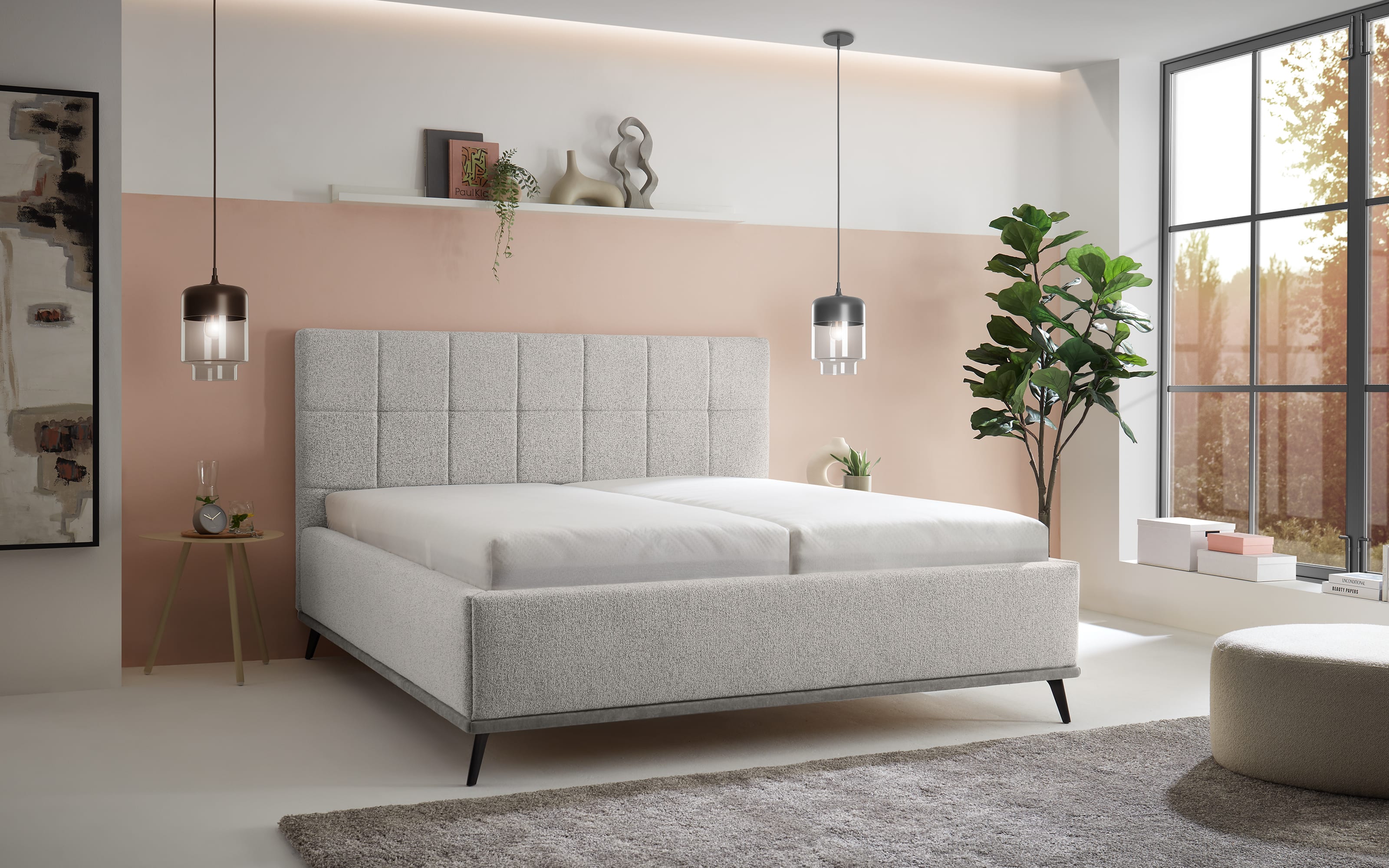 Polsterbett Stamford, grau, inkl. Sockelbeleuchtung