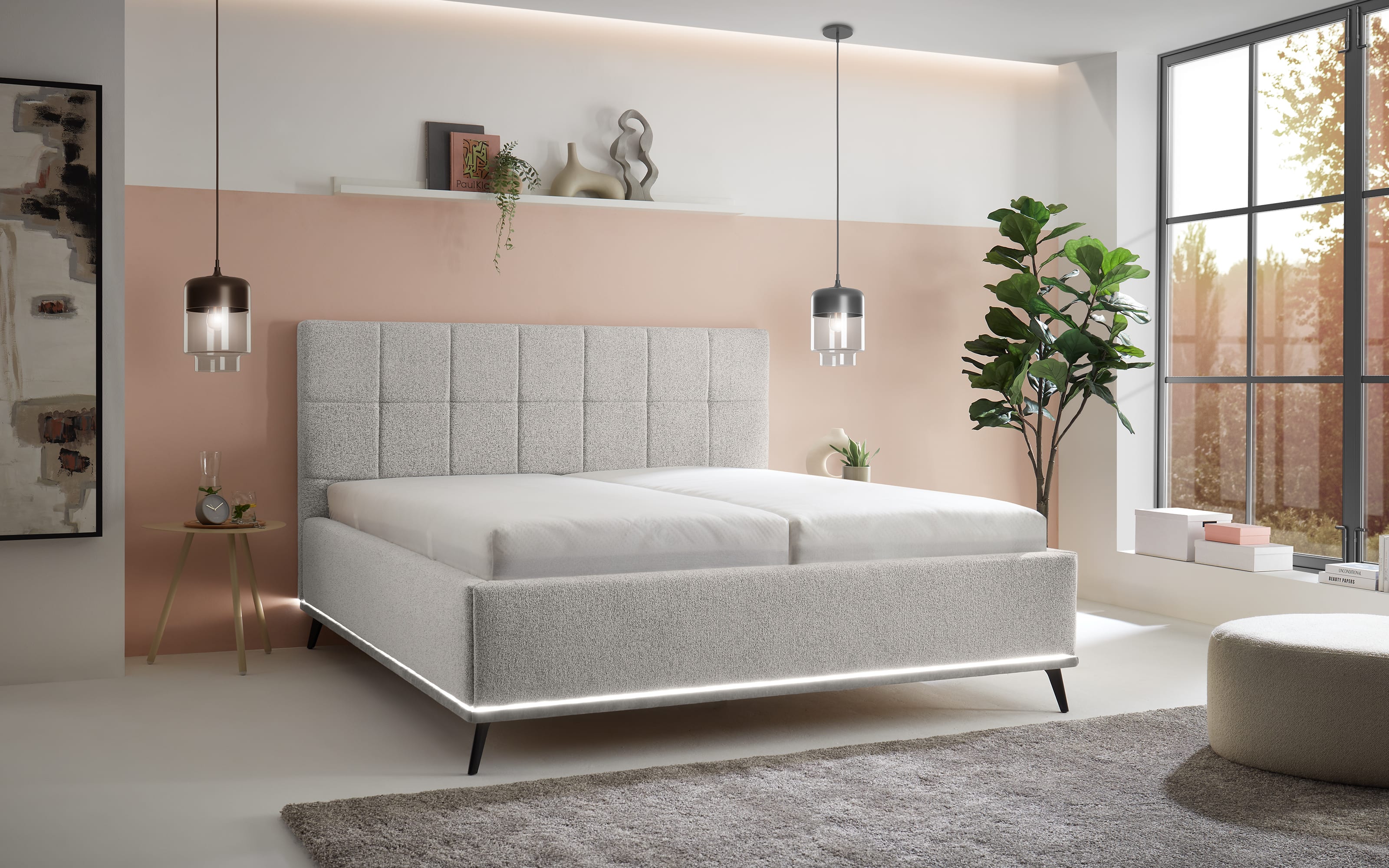 Polsterbett Stamford, grau, inkl. Sockelbeleuchtung