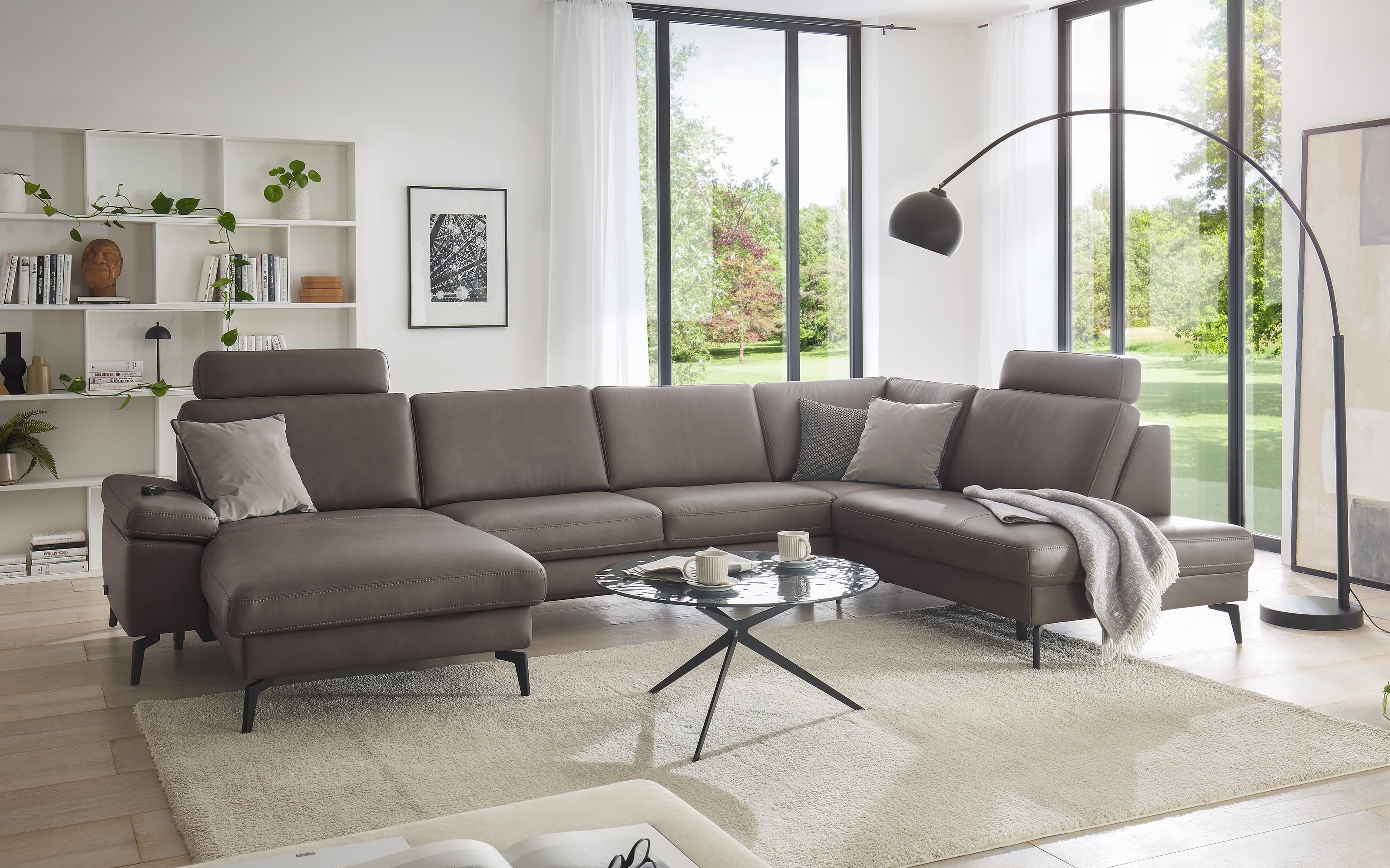 Leder Wohnlandschaft MR 285, grau
