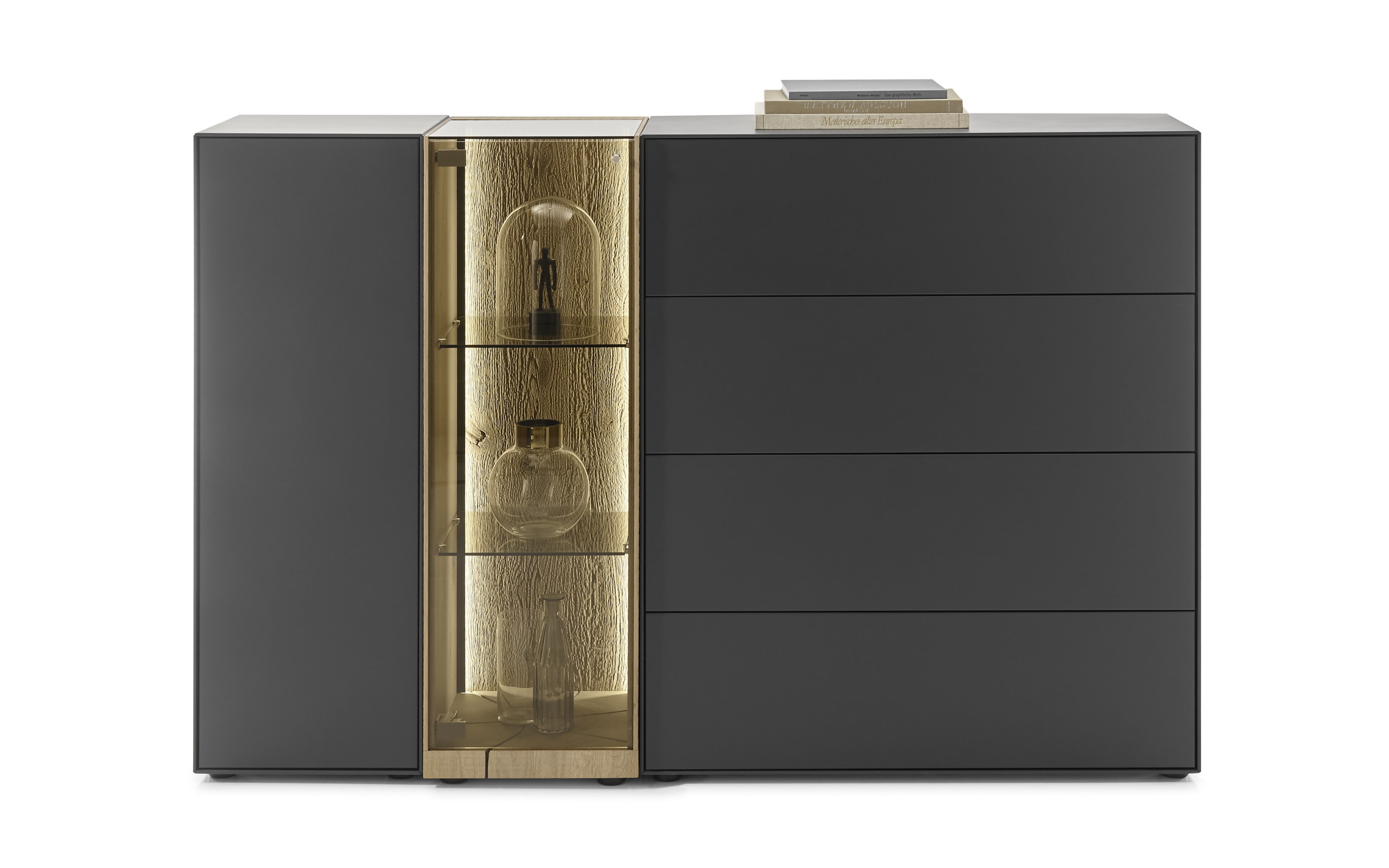 Highboard Trevio, anthrazit/Kerneiche massiv