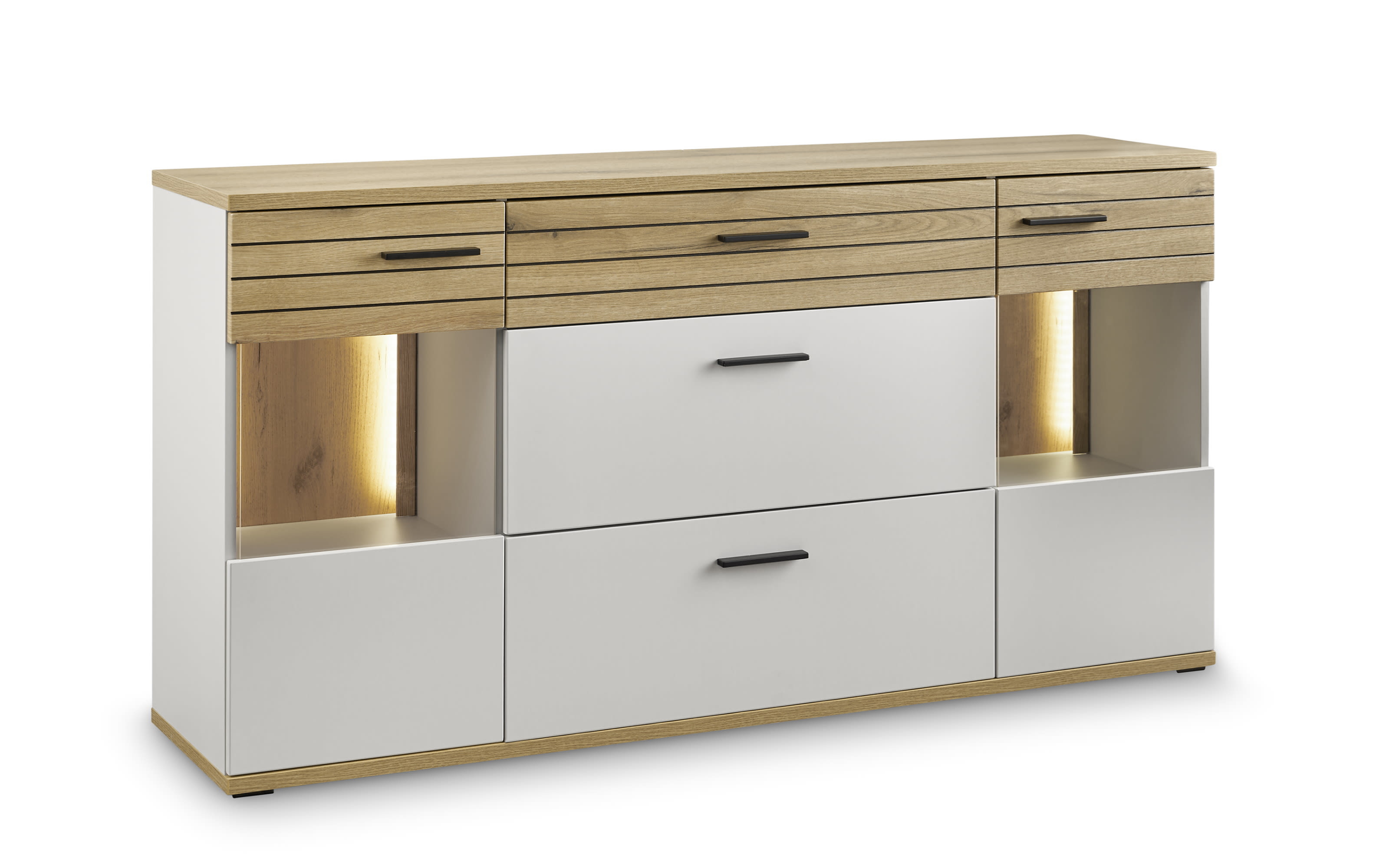 Sideboard QUINCY, grau/Eiche-Nachbildung, inkl. LED-Beleuchtung