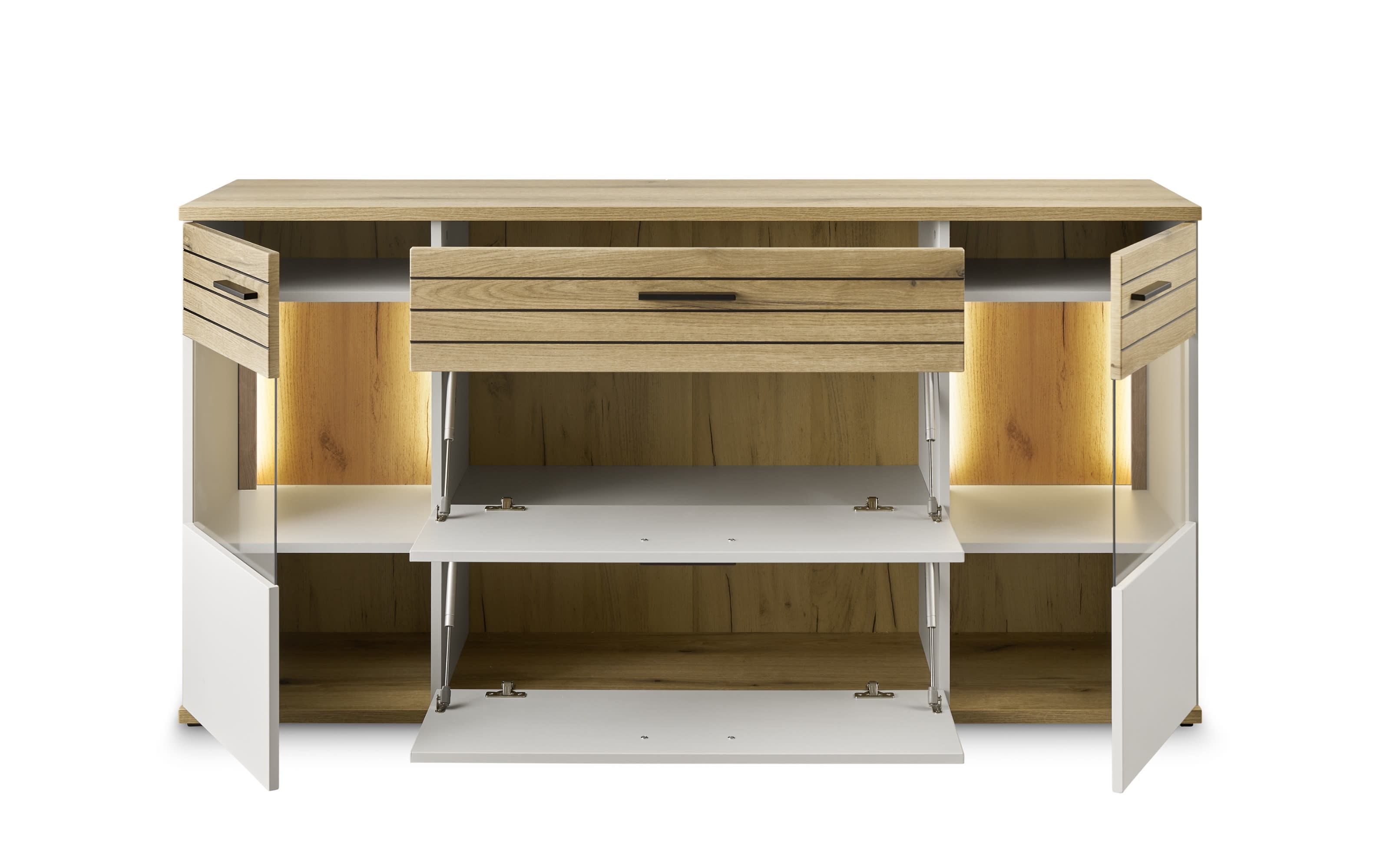 Sideboard QUINCY, grau/Eiche-Nachbildung, inkl. LED-Beleuchtung