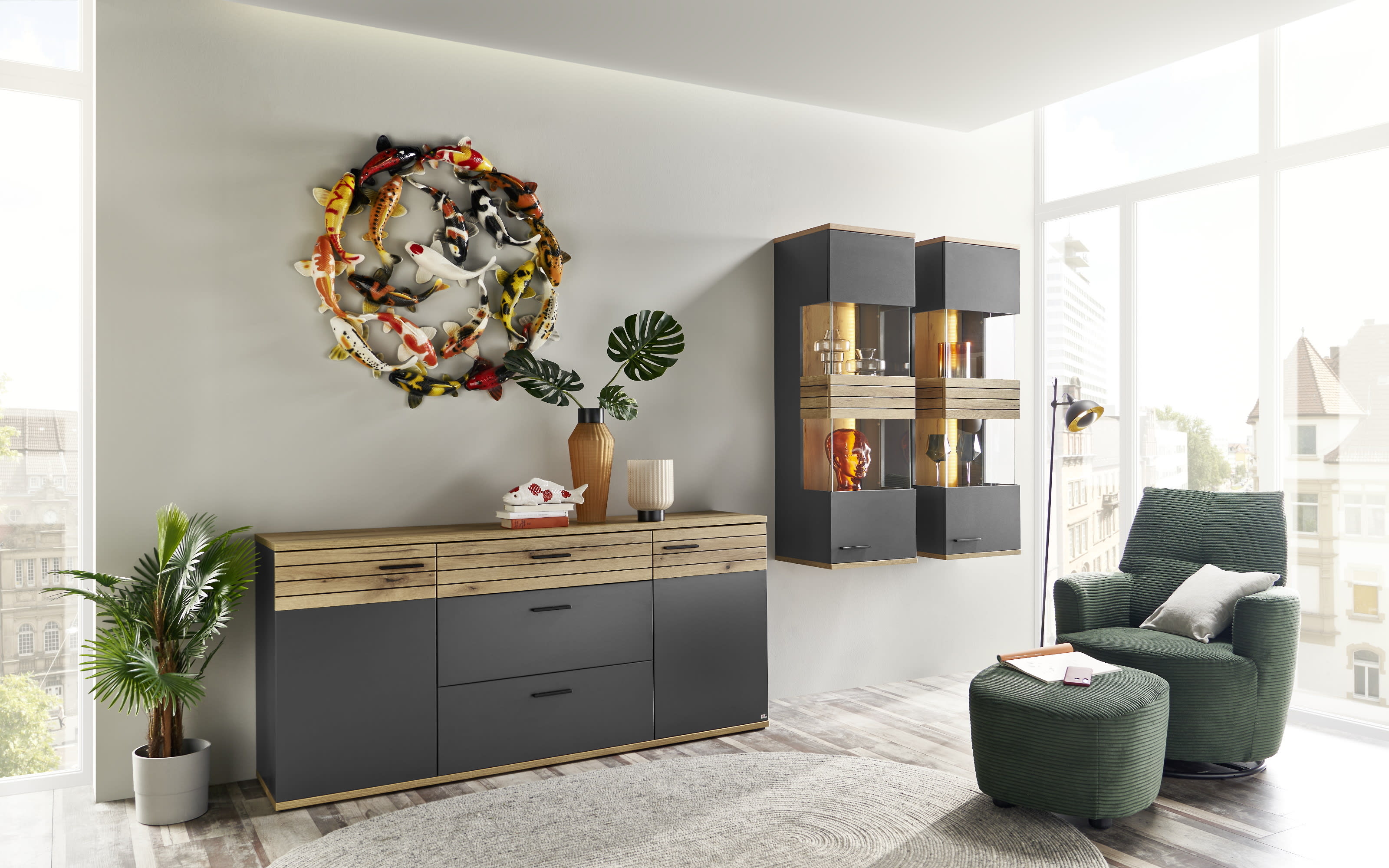 Sideboard QUINCY, anthrazit/Eiche-Nachbildung, inkl. Softclose Funktion