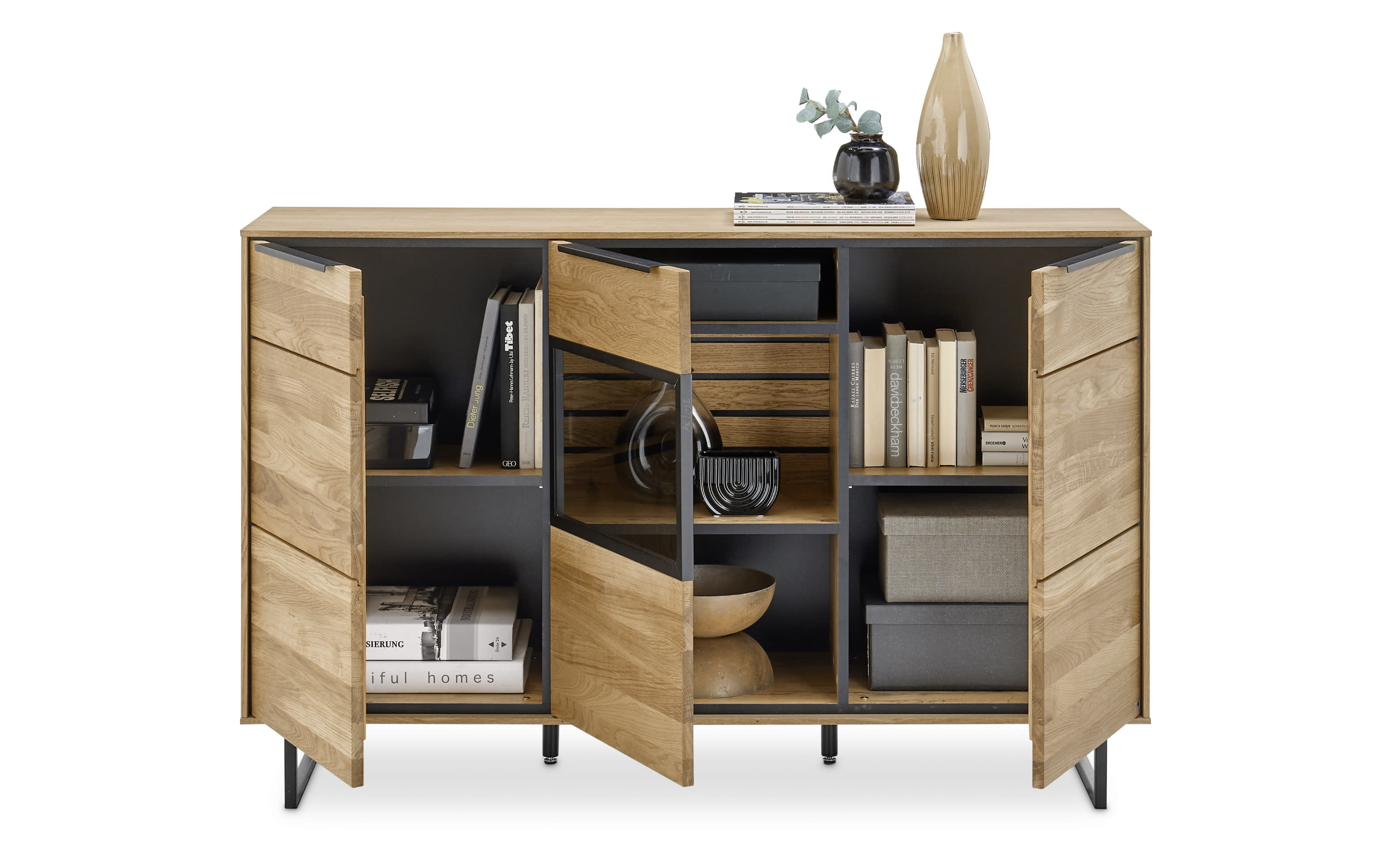 Sideboard Jackson, Eiche teilmassiv, inkl. LED-Beleuchtung