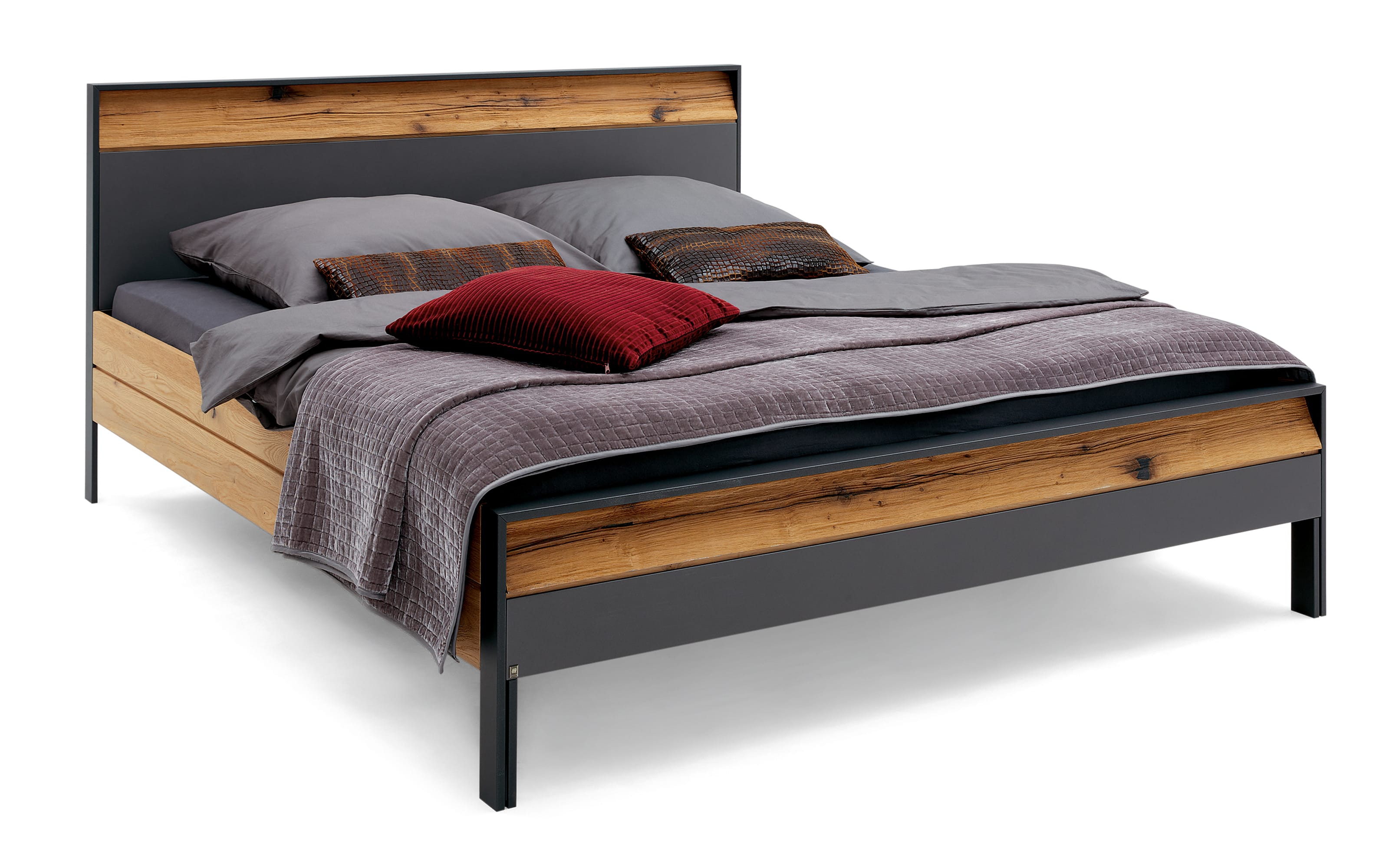 Liegenbett Joline, Lack graphit/Wildeiche massiv, 180 x 200 cm