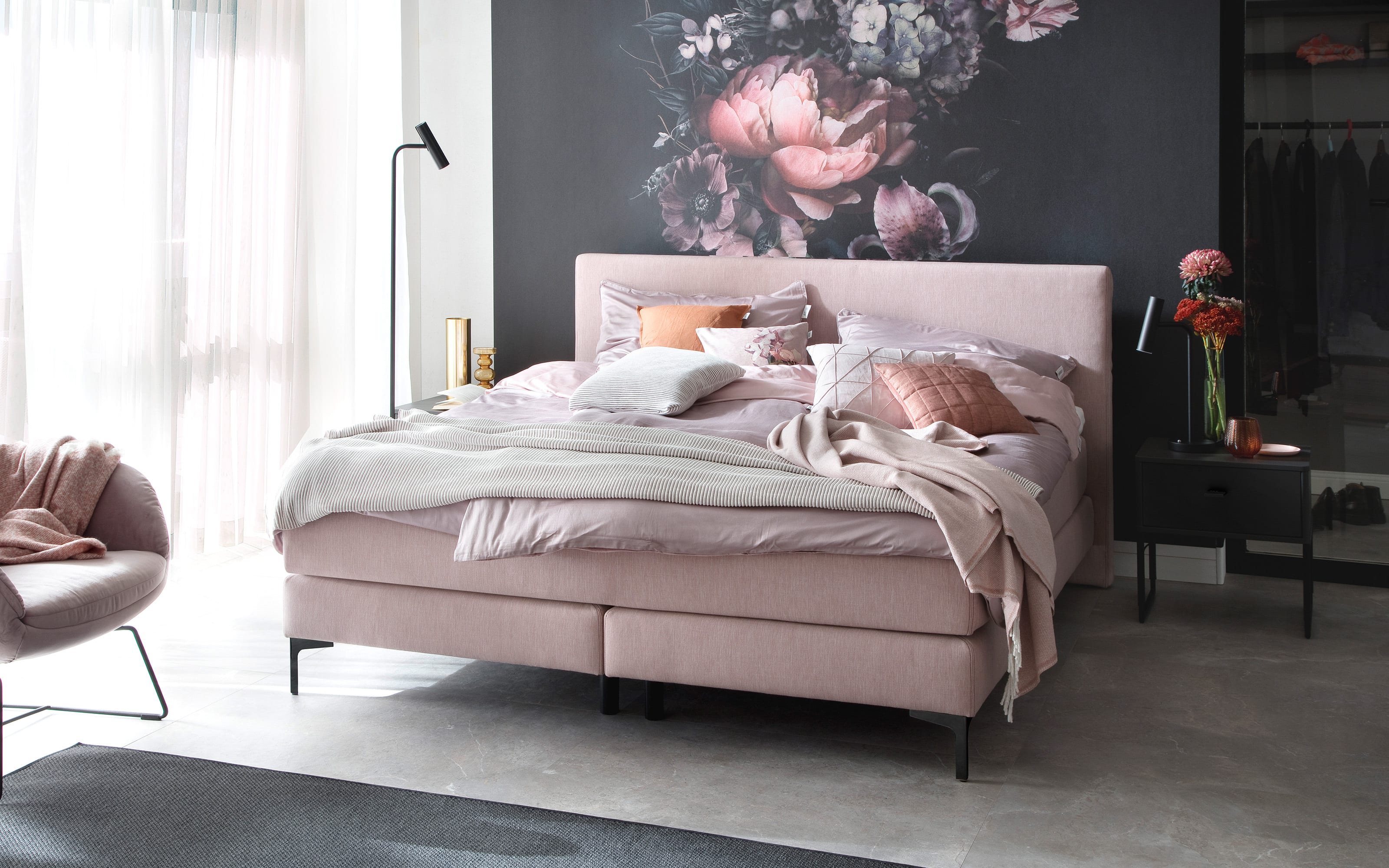 Boxspringbett Vita, rosa, H2/H3, 180 x 200 cm