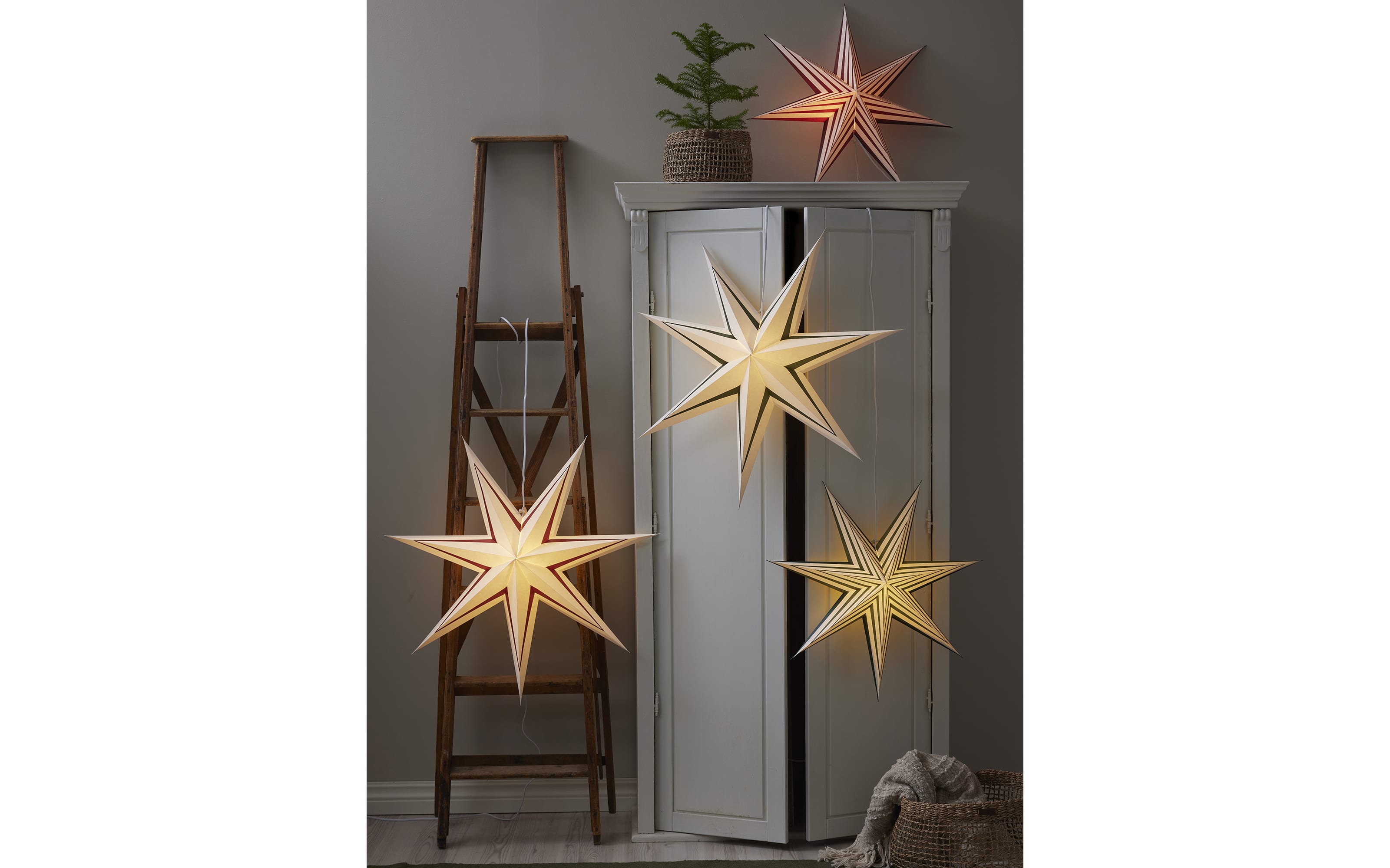 Papier Stern Stripe, dunkelrot/weiß, 70 cm