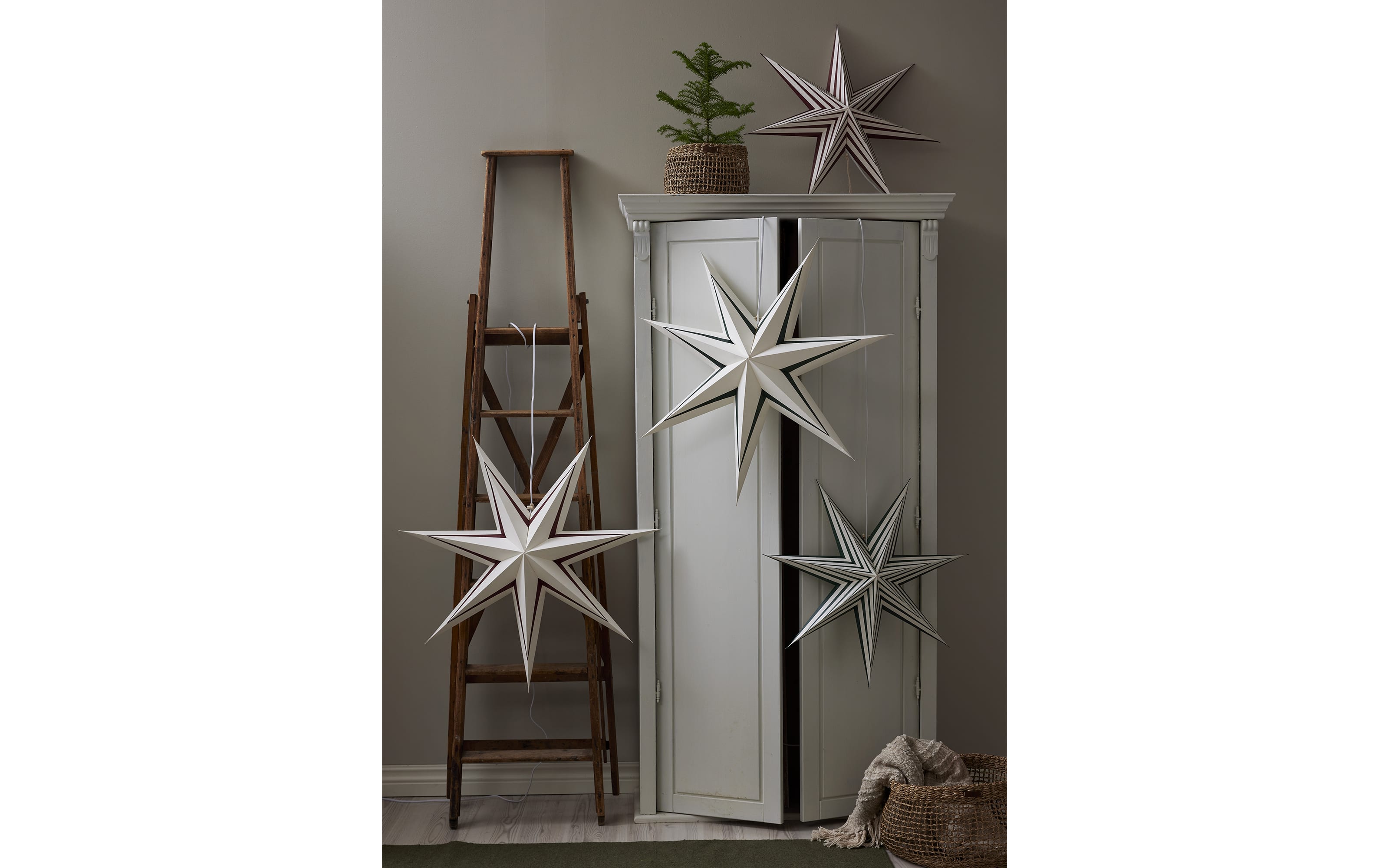 Papier Stern Stripe, dunkelrot/weiß, 70 cm