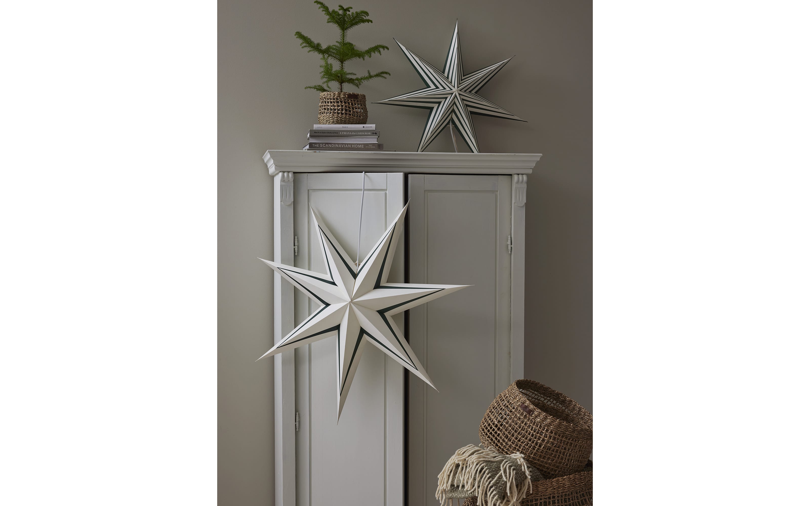 Papier Stern Stripe, dunkelgrün/weiß, 70 cm