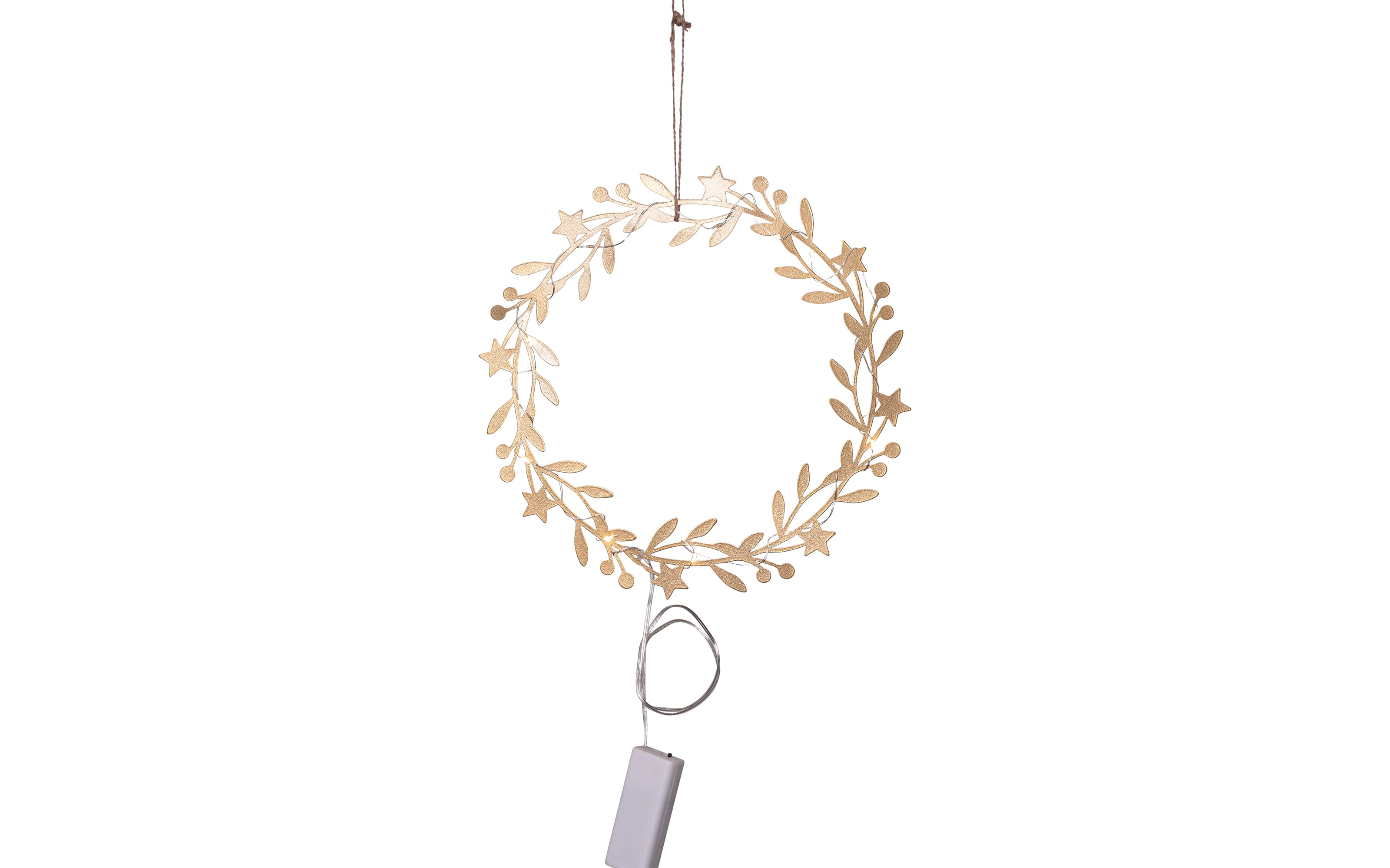 Metall Kranz mit Beleuchtung Holiday, goldfarbig, 28 cm