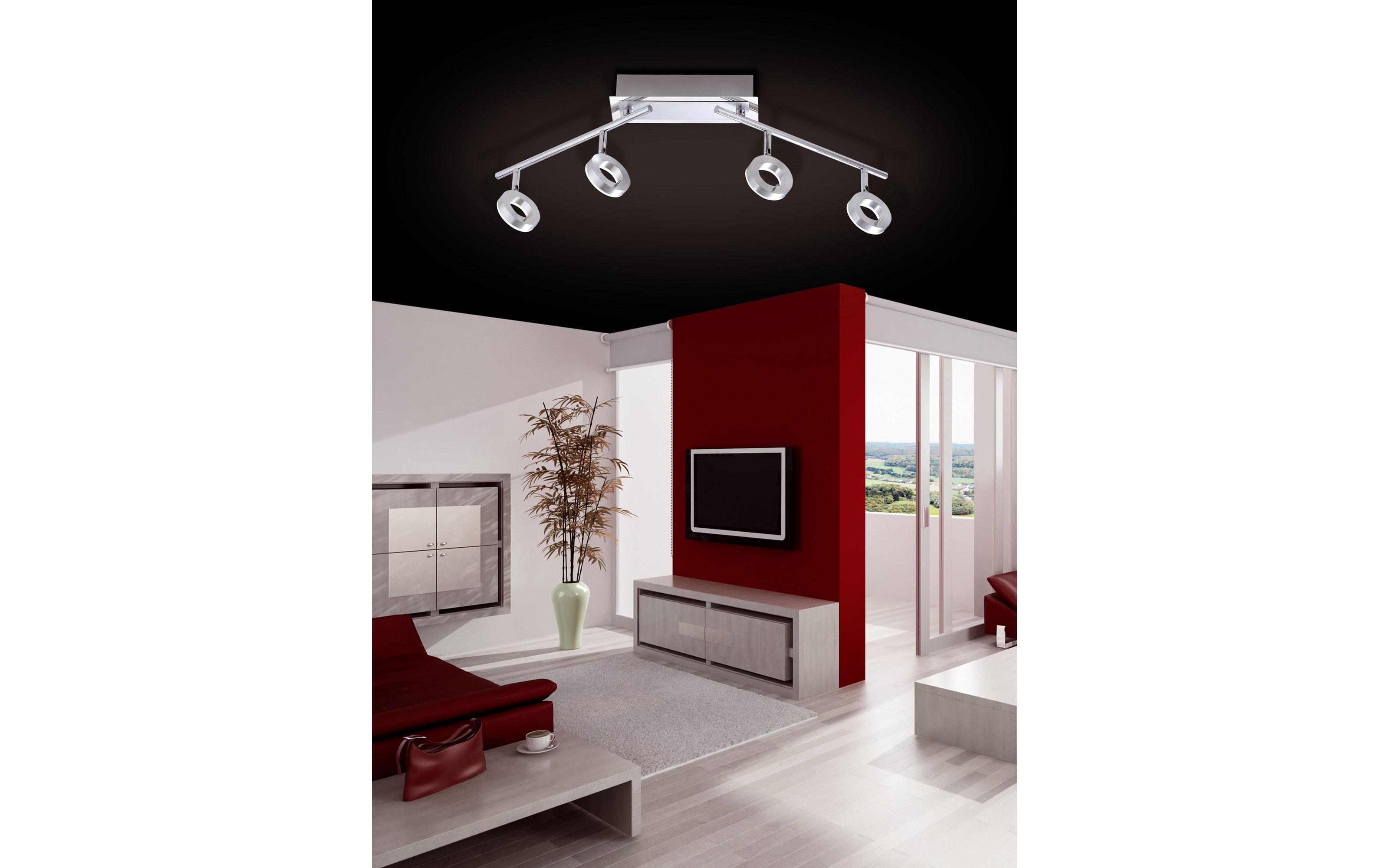 LED-Deckenleuchte Sileda, aluminium matt, 4-flammig, 94 cm