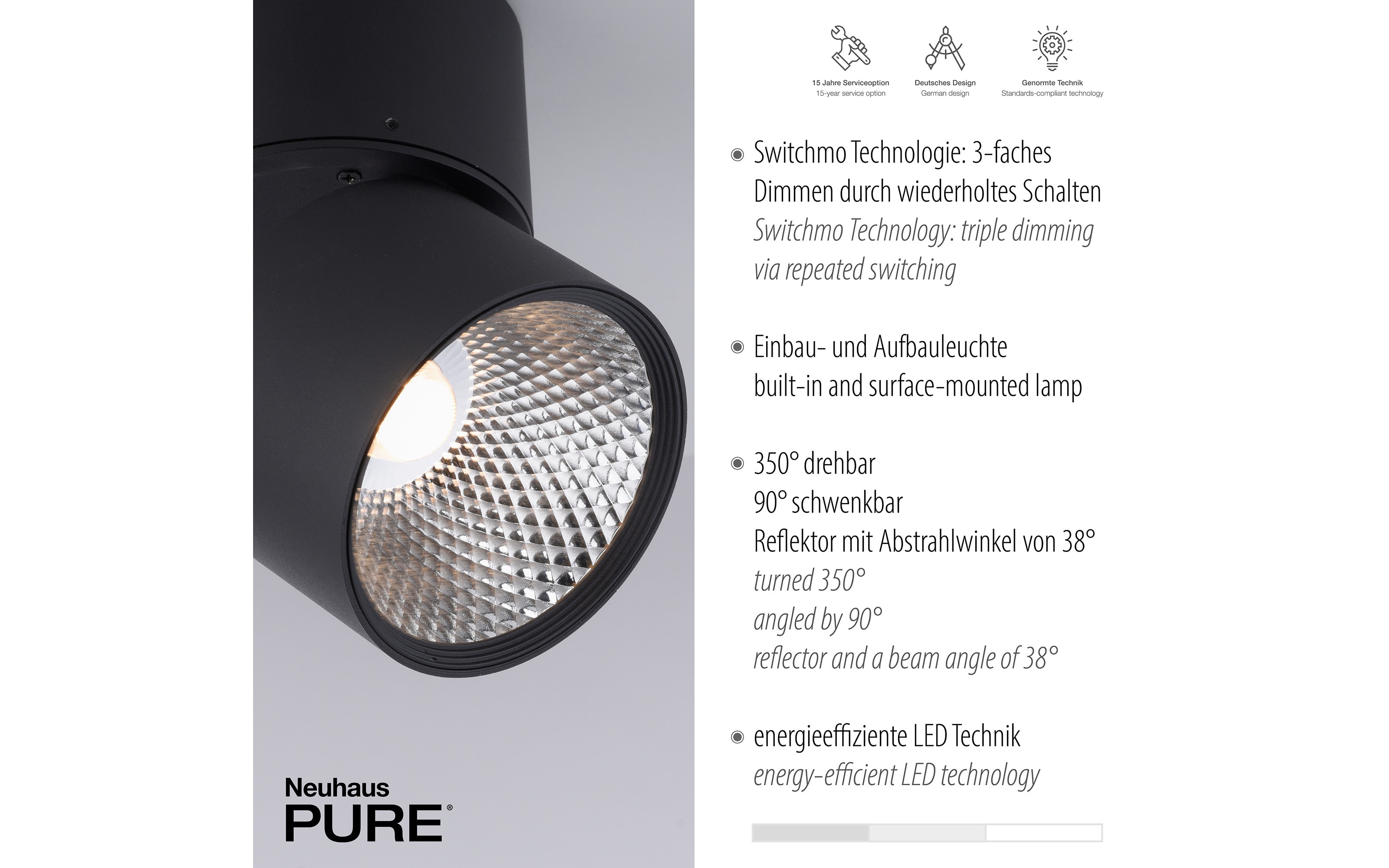 LED-Deckenleuchte Pure-Nola, schwarz, 15 cm