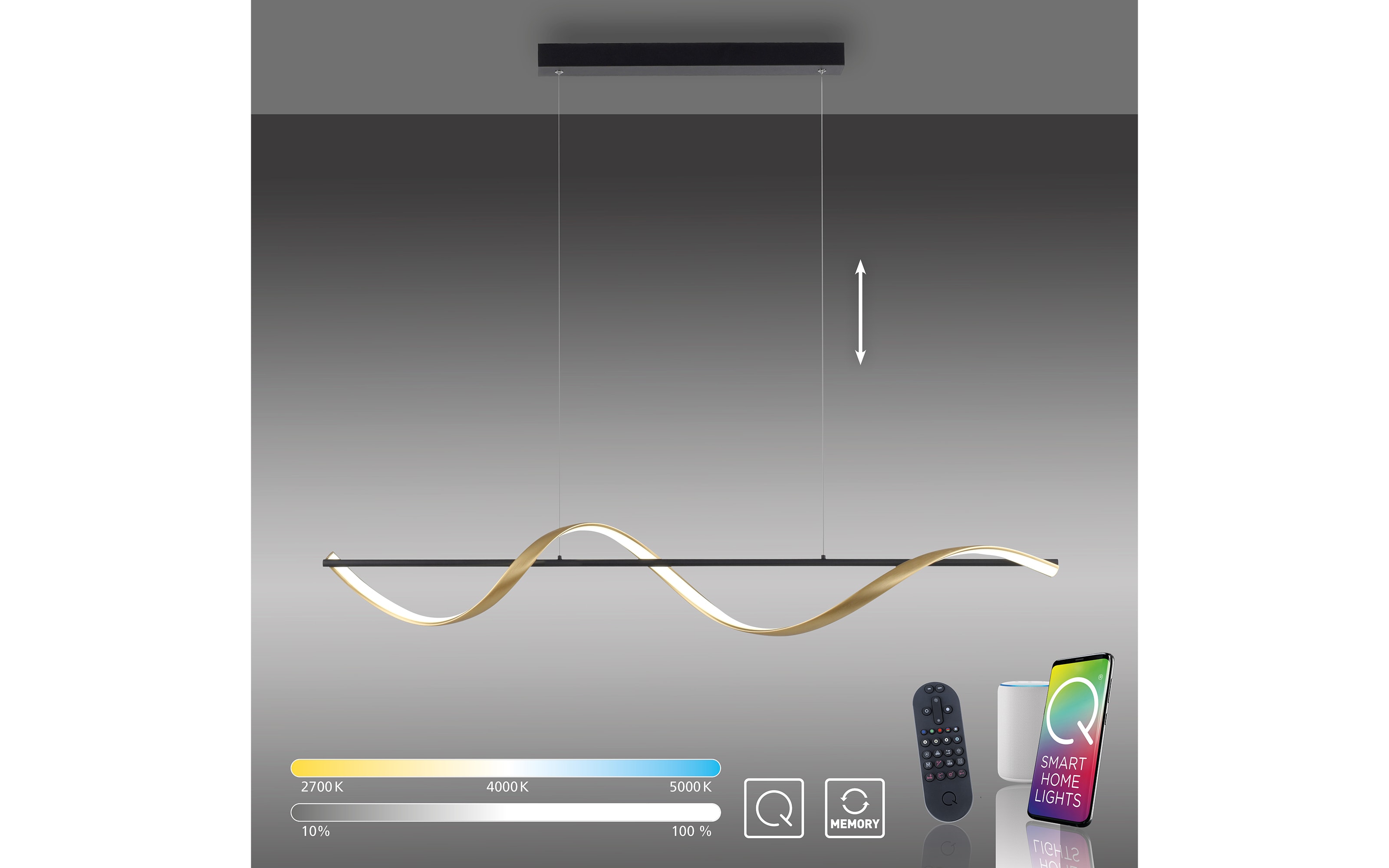 LED-Pendelleuchte Q-Swing, messing, 120 cm
