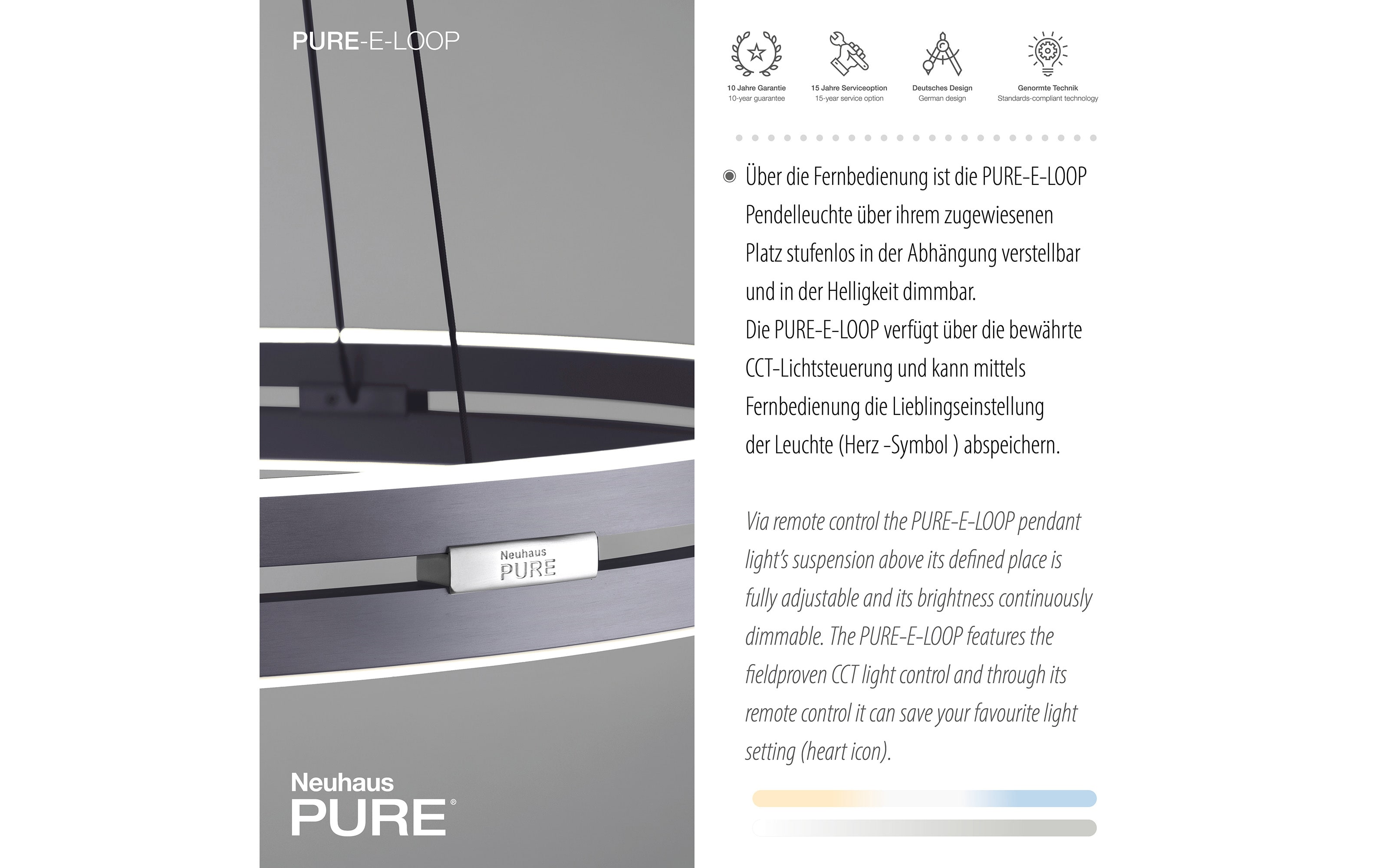 LED-Pendelleuchte Pure E-Clipse, grau, 240 cm