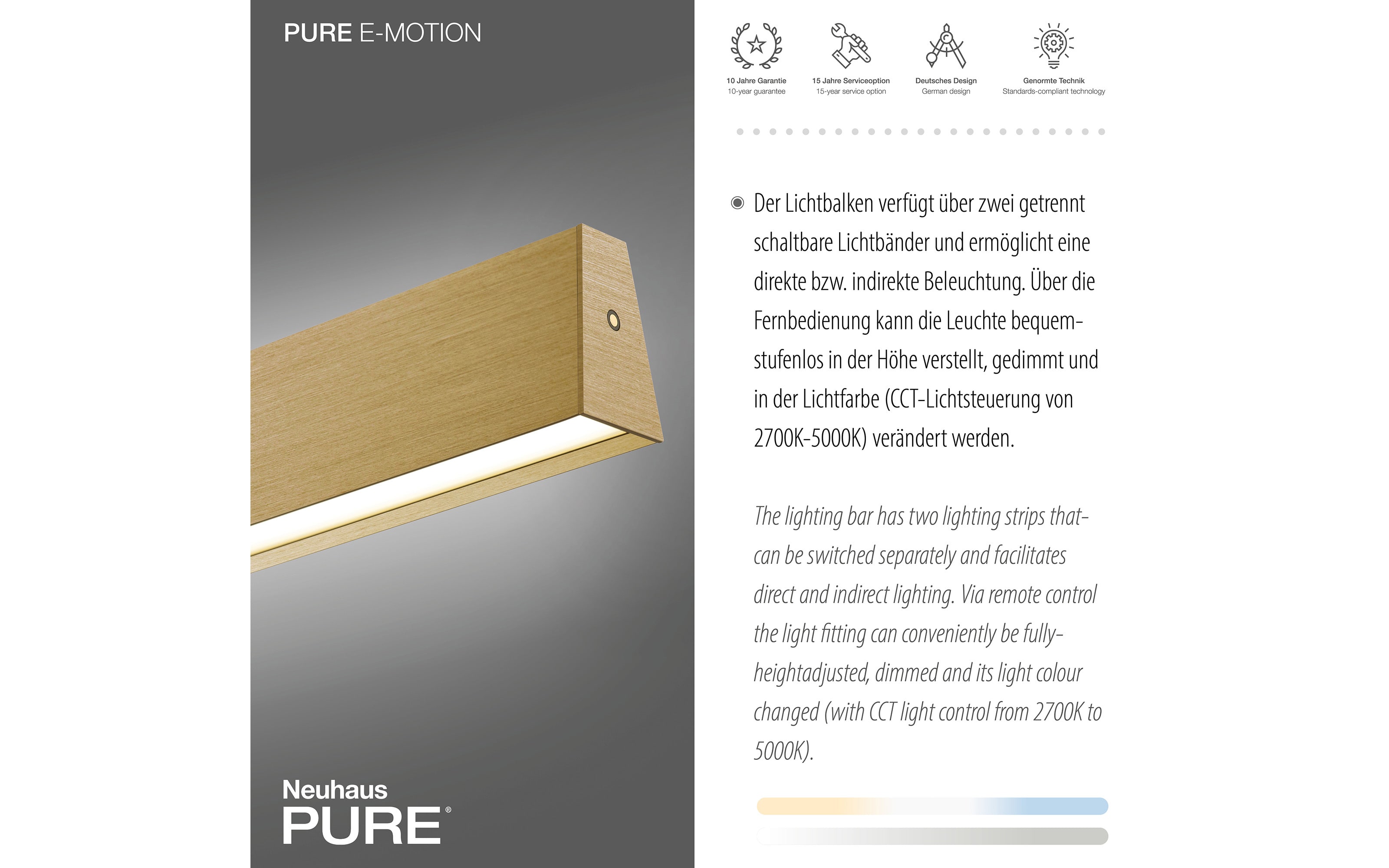 LED-Pendelleuchte Pure E-Motion, messing, 120 cm