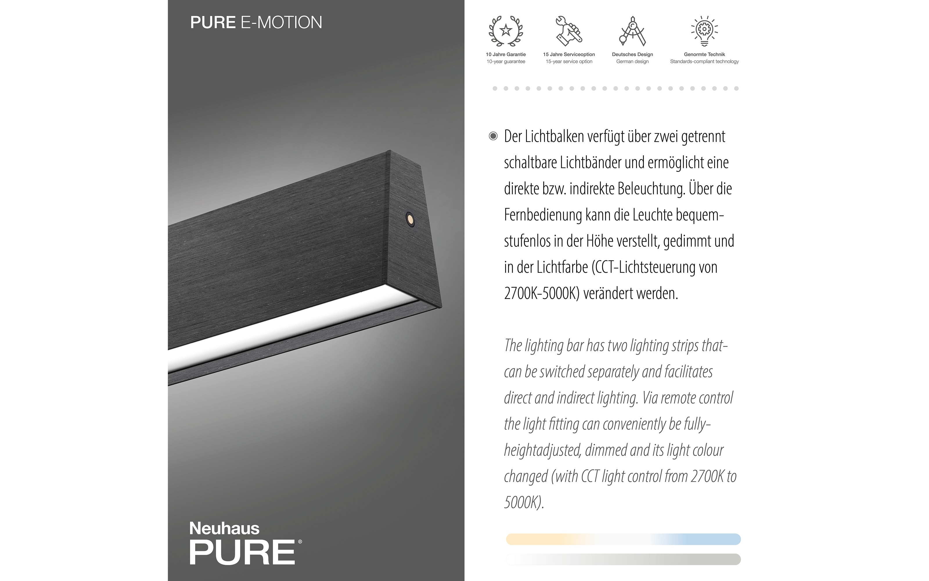 LED-Pendelleuchte Pure E-Motion, grau, 120 cm