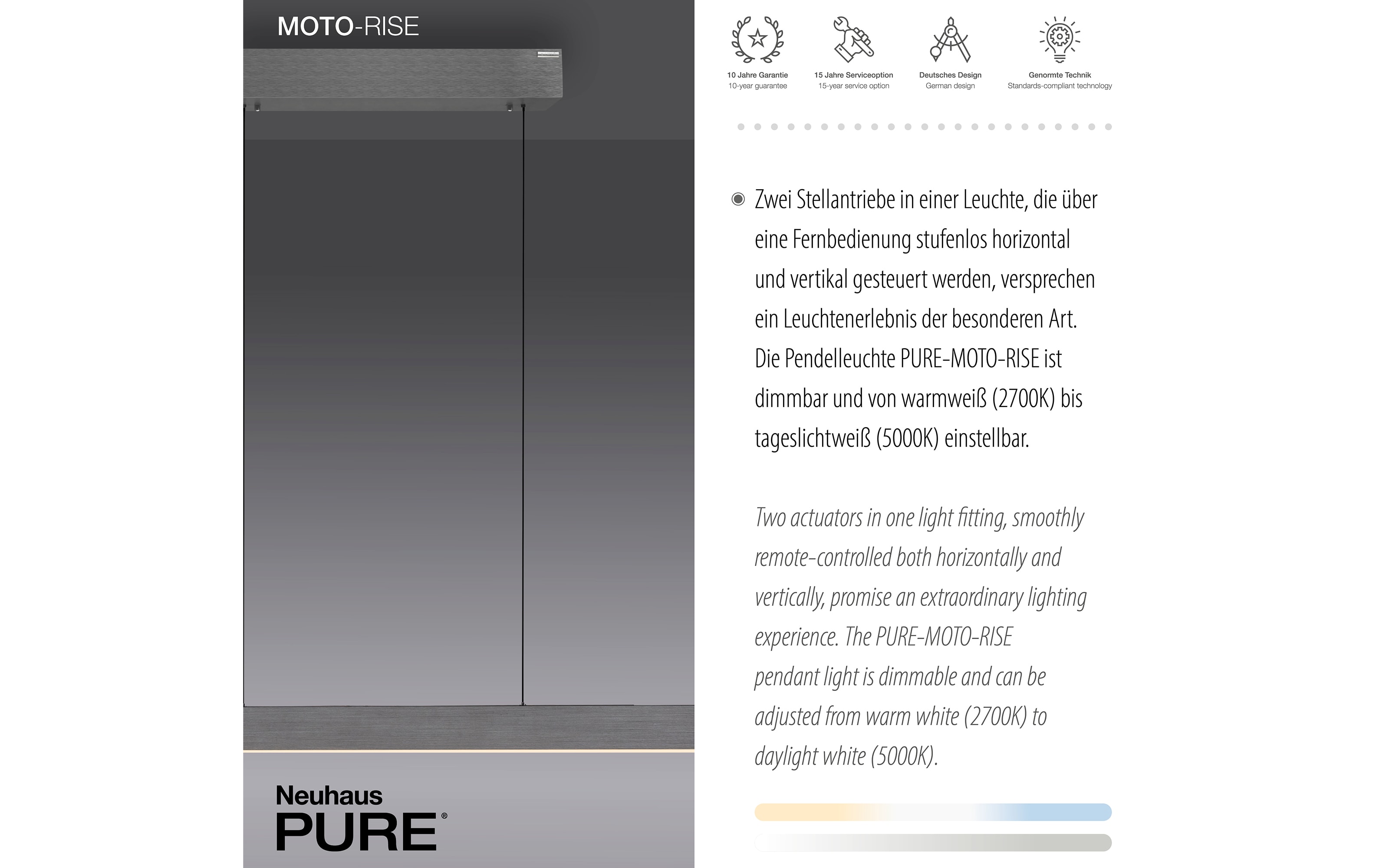 LED-Pendelleuchte Pure Moto-Rise, grau, 120 cm