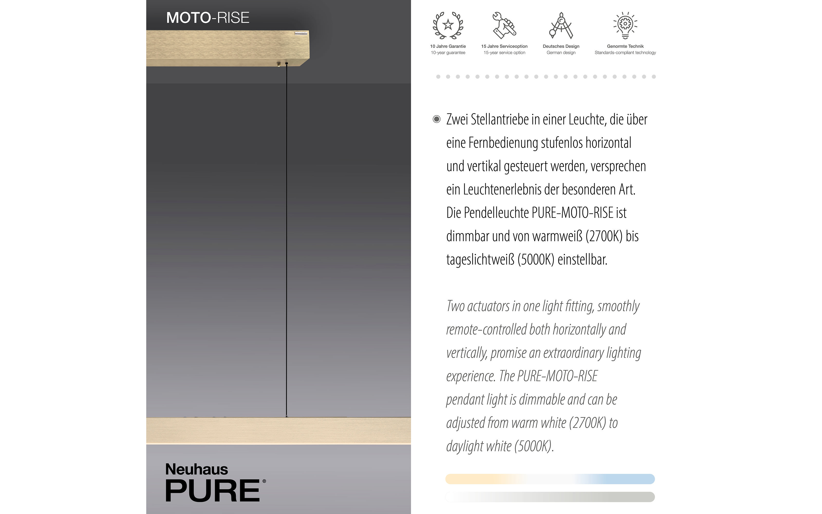 LED-Pendelleuchte Pure Moto-Rise, messing, 120 cm