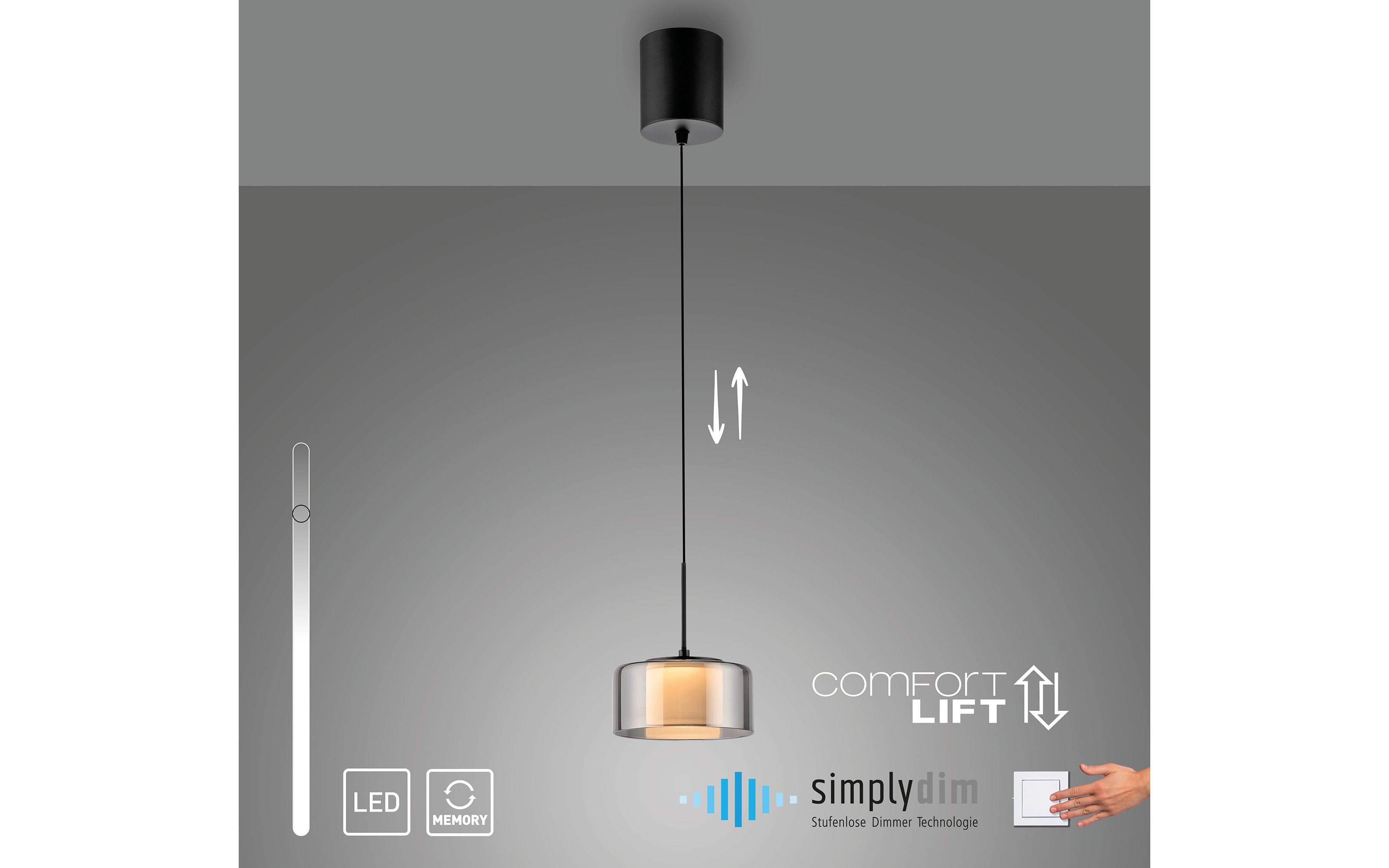 LED-Pendelleuchte Rika, schwarz, 1-flammig, 180 cm, inkl. Höhenverstellung