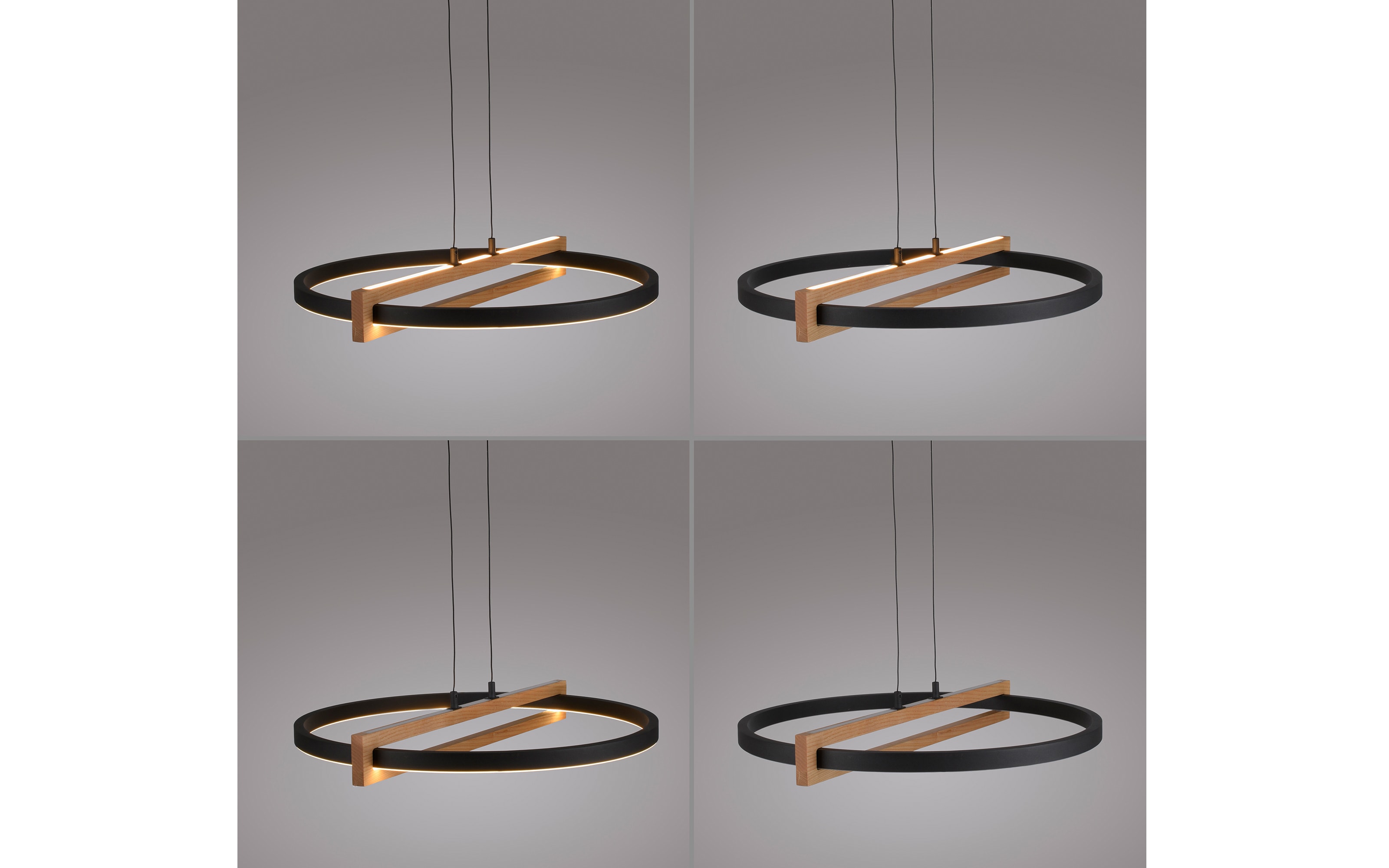 LED-Pendelleuchte Mondo Famera, holz/schwarz, 1-flammig, inkl. CCT und Fernbedienung
