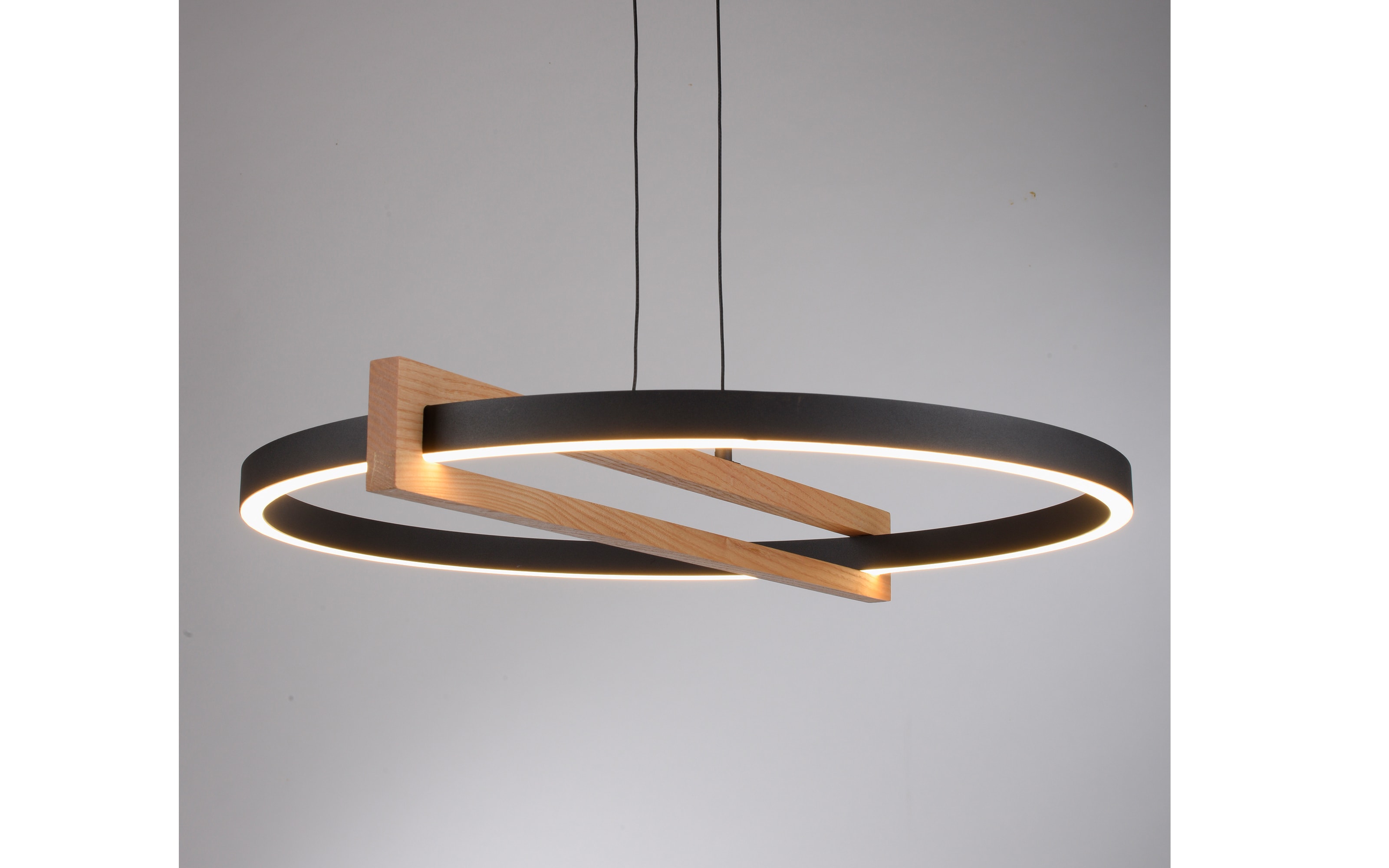 LED-Pendelleuchte Mondo Famera, holz/schwarz, 1-flammig, inkl. CCT und Fernbedienung