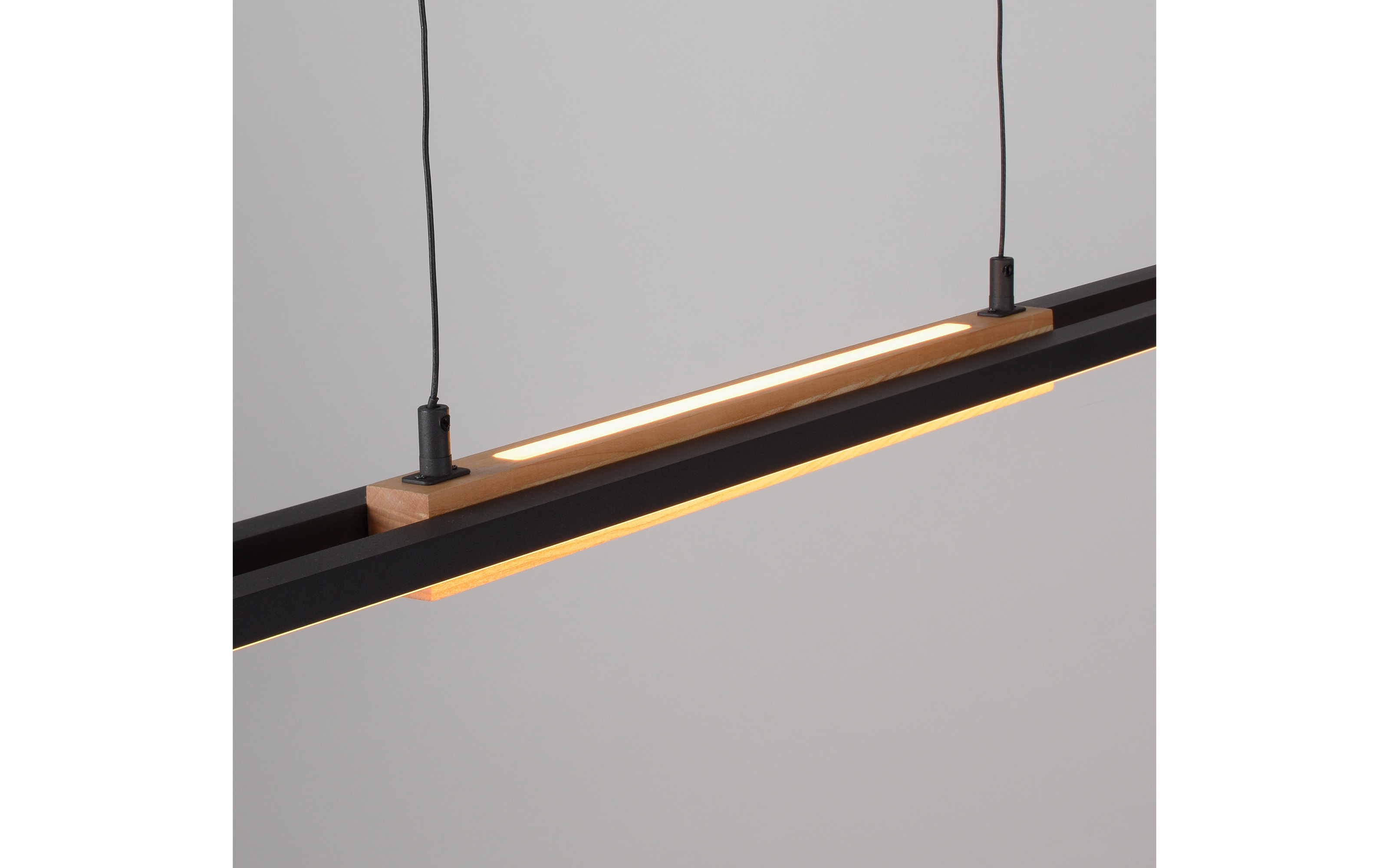 LED-Pendelleuchte Mondo Famera, holz/schwarz, inkl. CCT und Fernbedienung