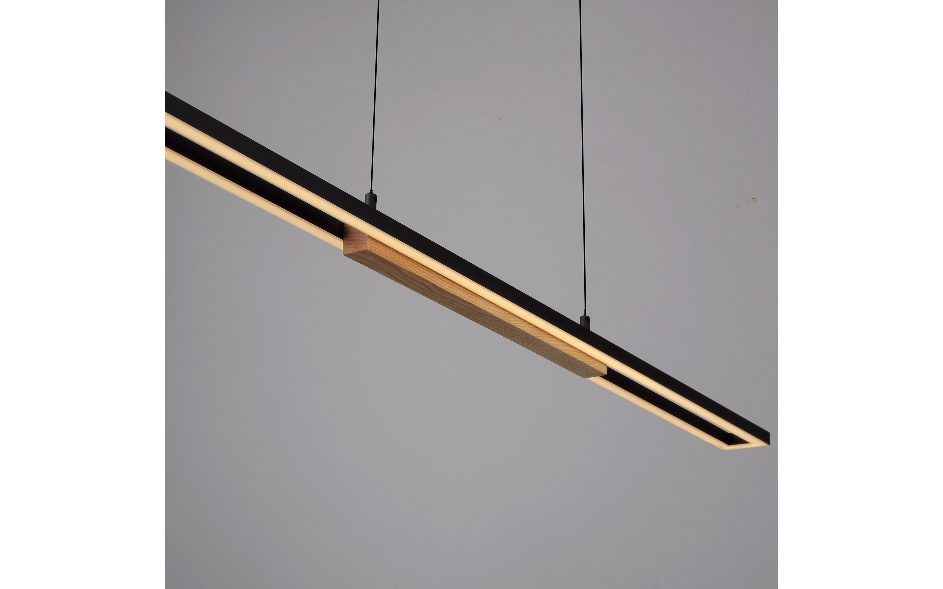 LED-Pendelleuchte Mondo Famera, holz/schwarz, inkl. CCT und Fernbedienung