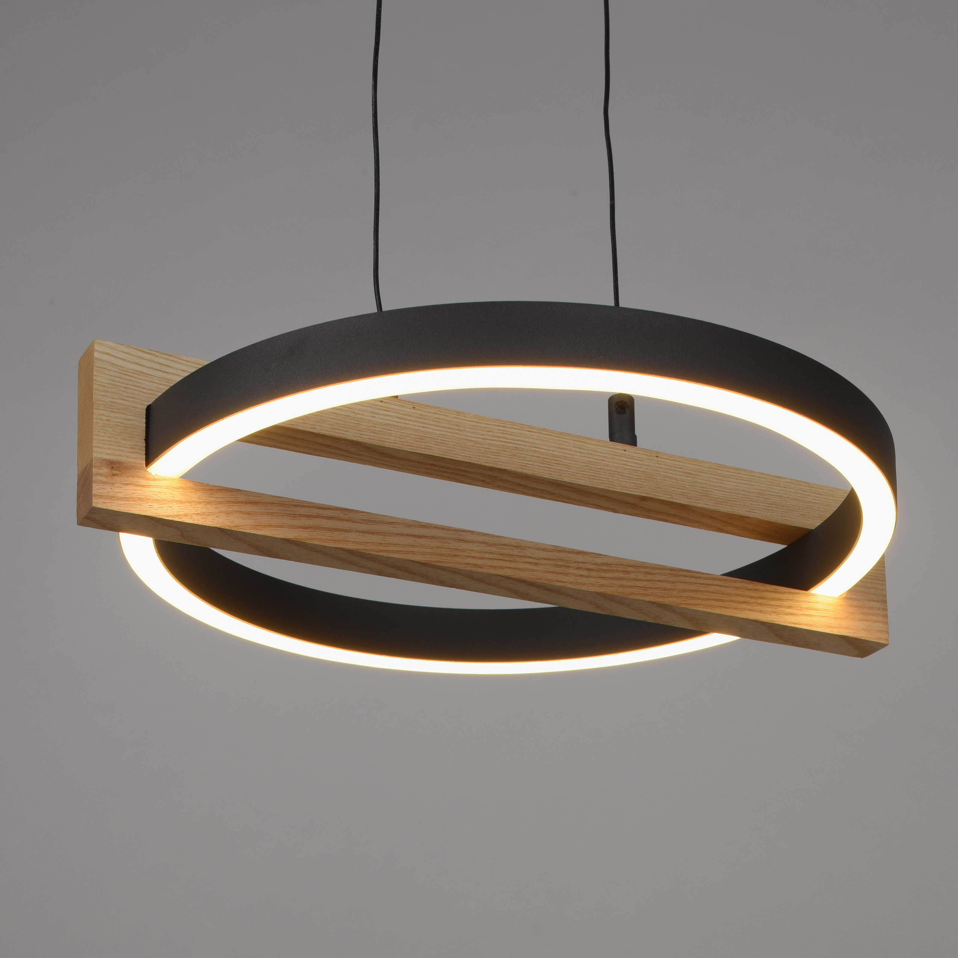 LED-Pendelleuchte Mondo Famera, holz/schwarz, 3-flammig, inkl. CCT und Fernbedienung