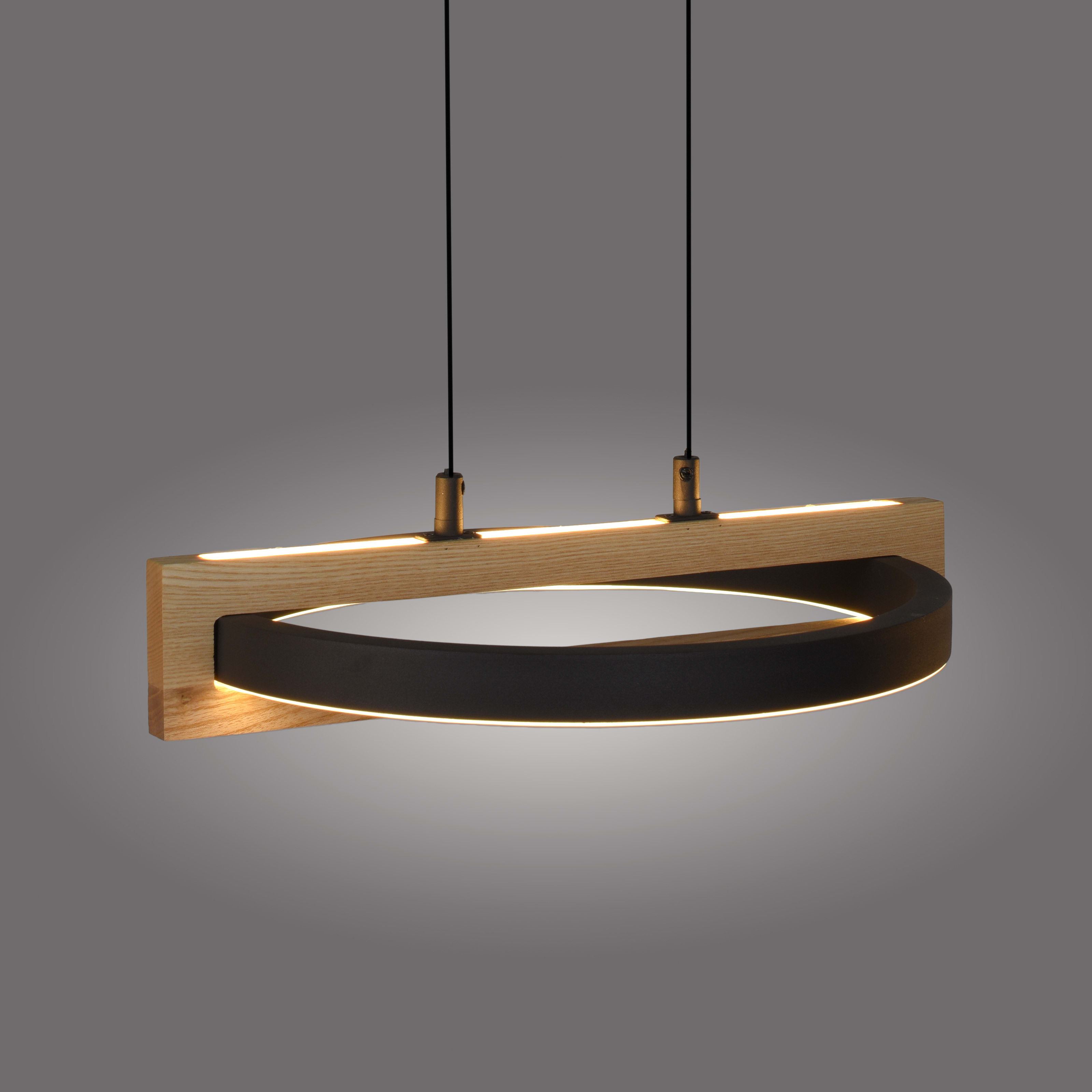 LED-Pendelleuchte Mondo Famera, holz/schwarz, 3-flammig, inkl. CCT und Fernbedienung