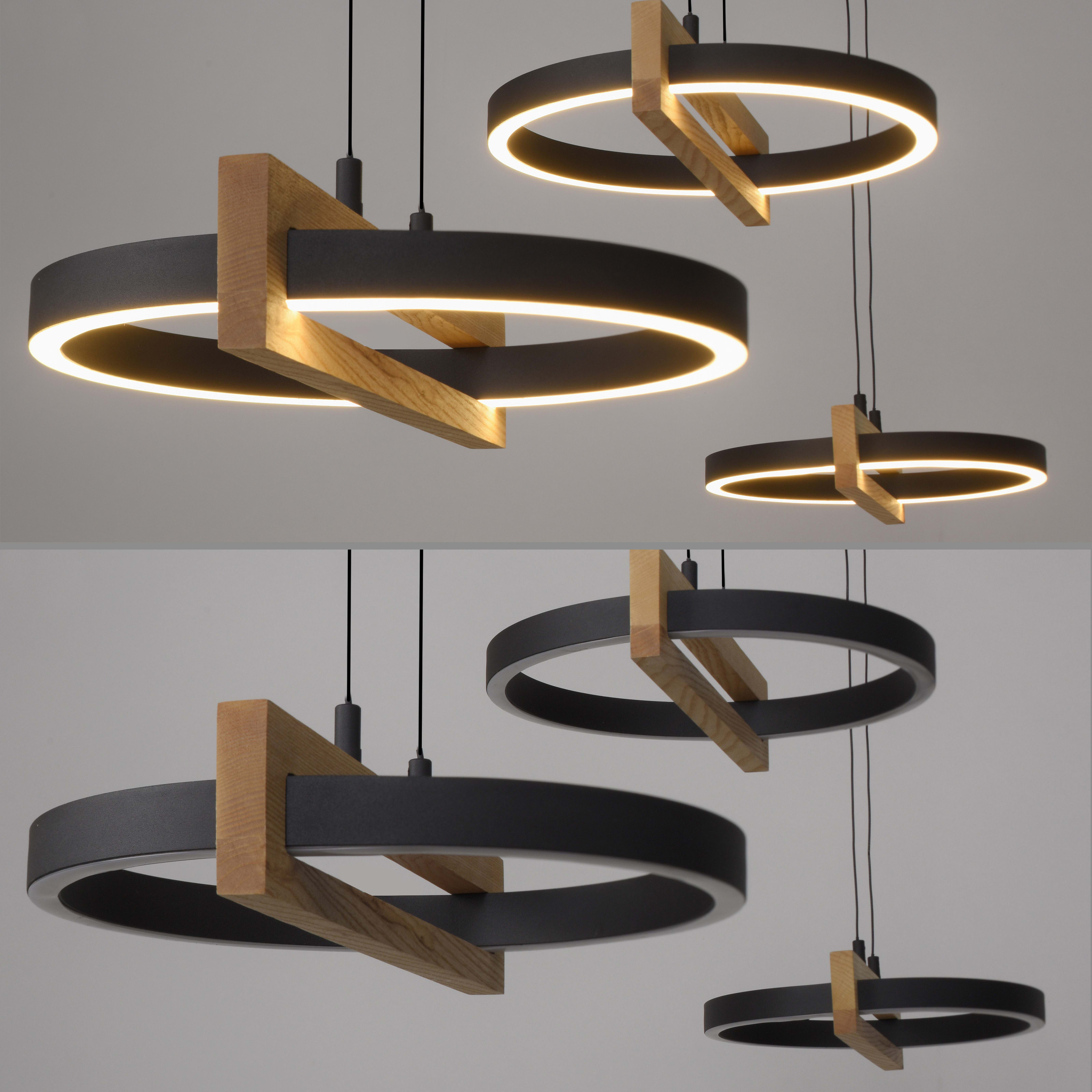 LED-Pendelleuchte Mondo Famera, holz/schwarz, 3-flammig, inkl. CCT und Fernbedienung