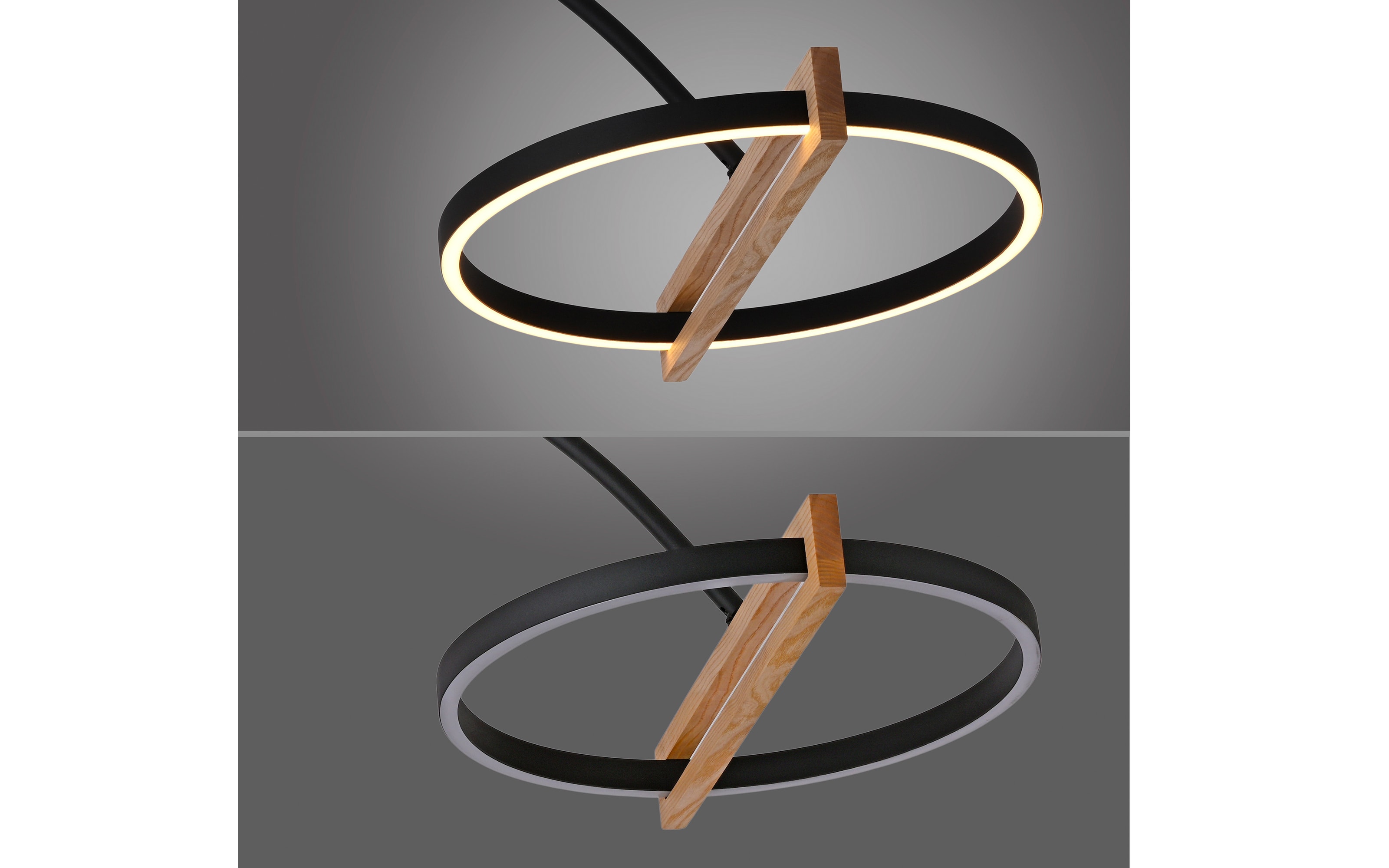 LED-Standleuchte Mondo Famera, holz/schwarz, inkl. CCT und Fernbedienung
