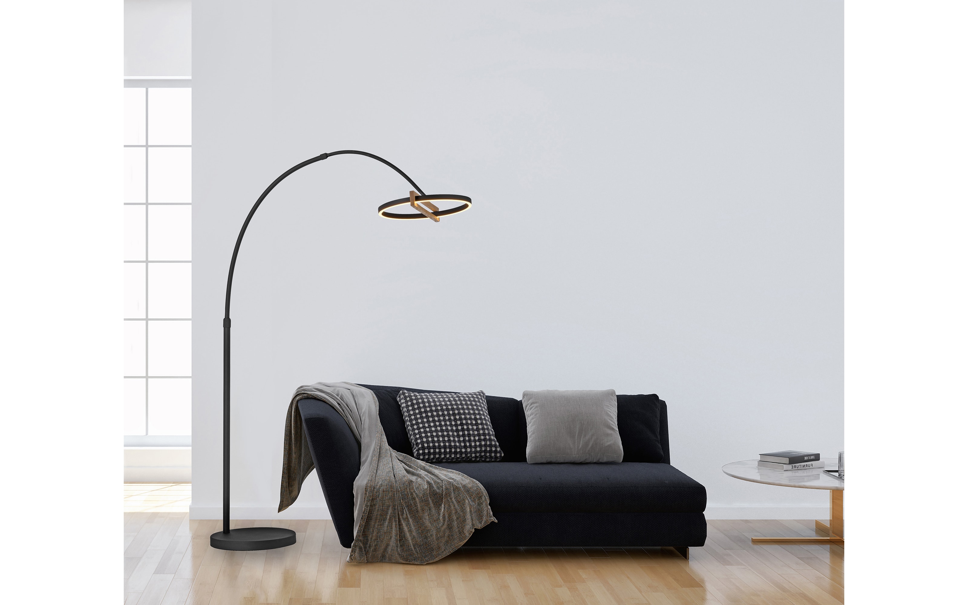 LED-Standleuchte Mondo Famera, holz/schwarz, inkl. CCT und Fernbedienung