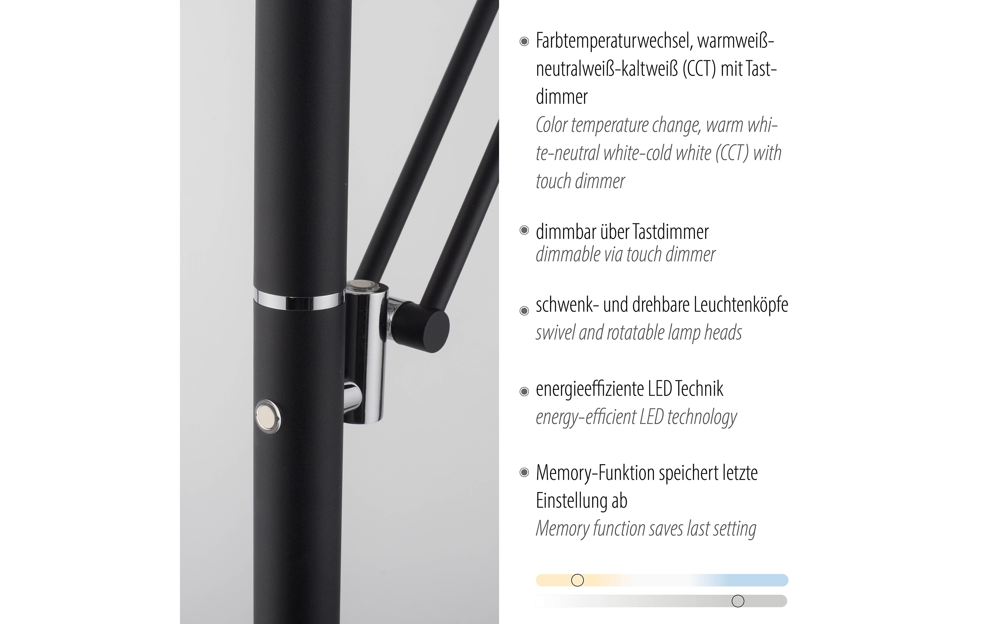 LED-Standleuchte Mondo Rimo, anthrazit, inkl. CCT und Memoryfunktion