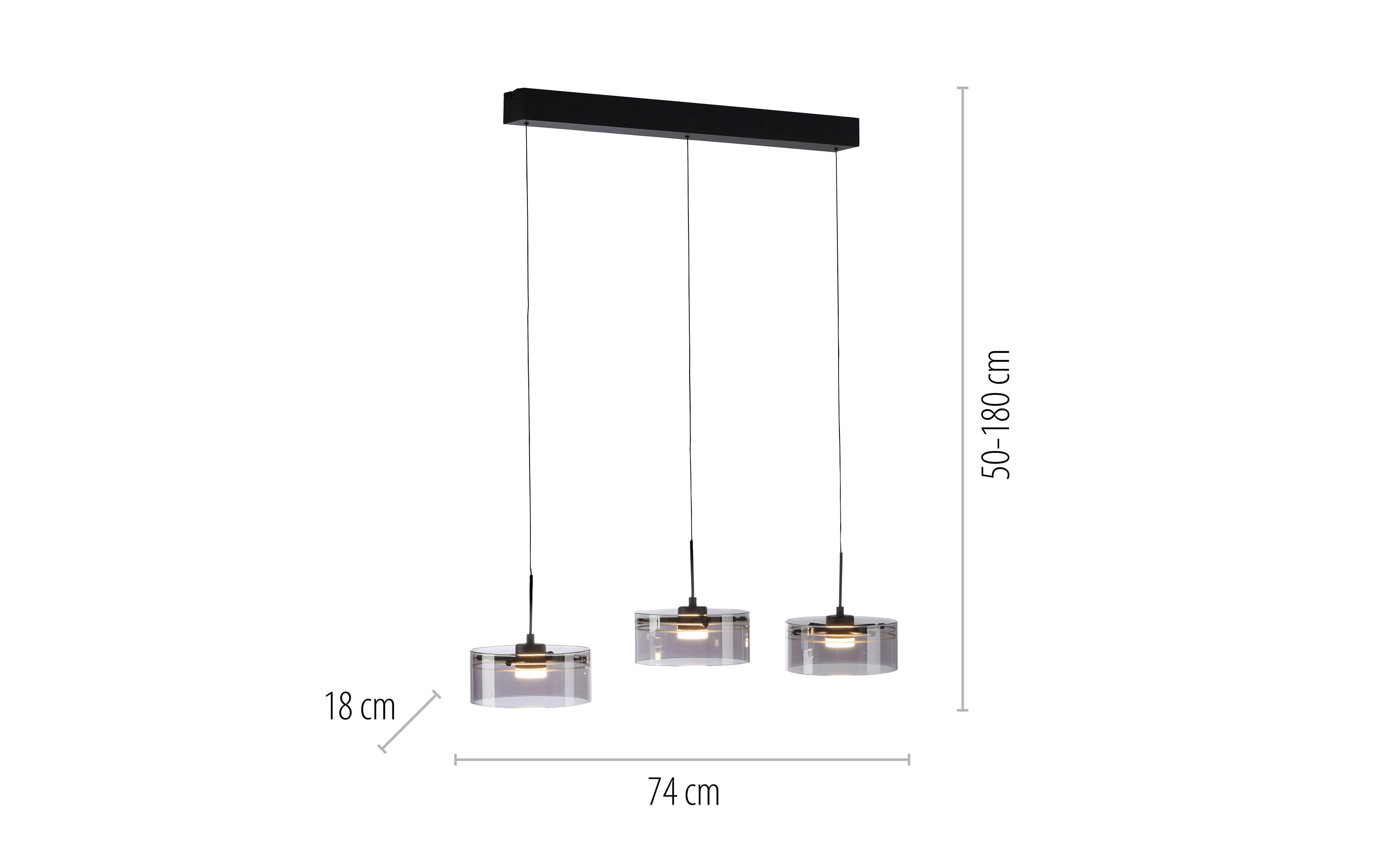LED-Pendelleuchte Mondo Karena, schwarz, 3-flammig, inkl. Memoryfunktion