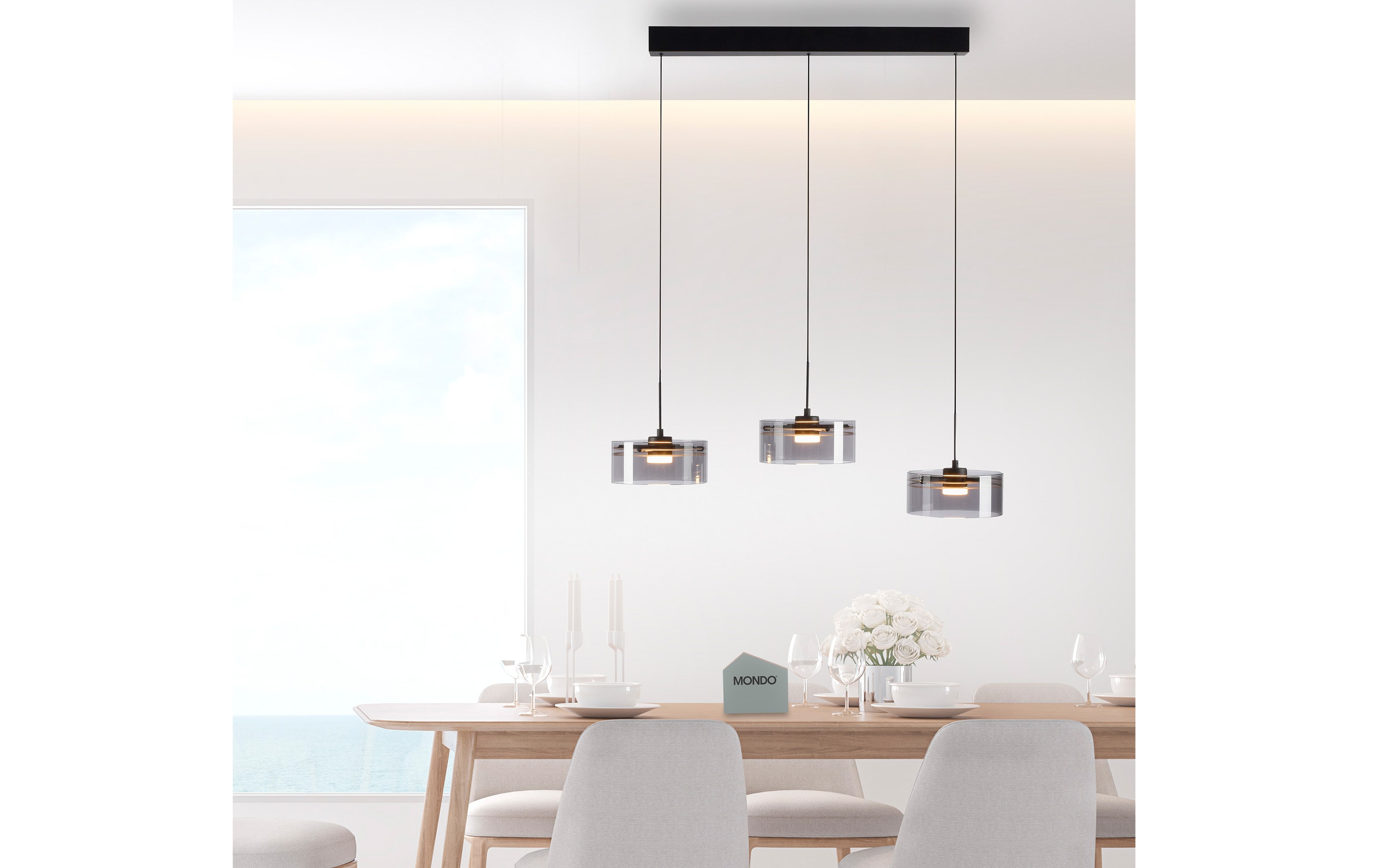 LED-Pendelleuchte Mondo Karena, schwarz, 3-flammig, inkl. Memoryfunktion