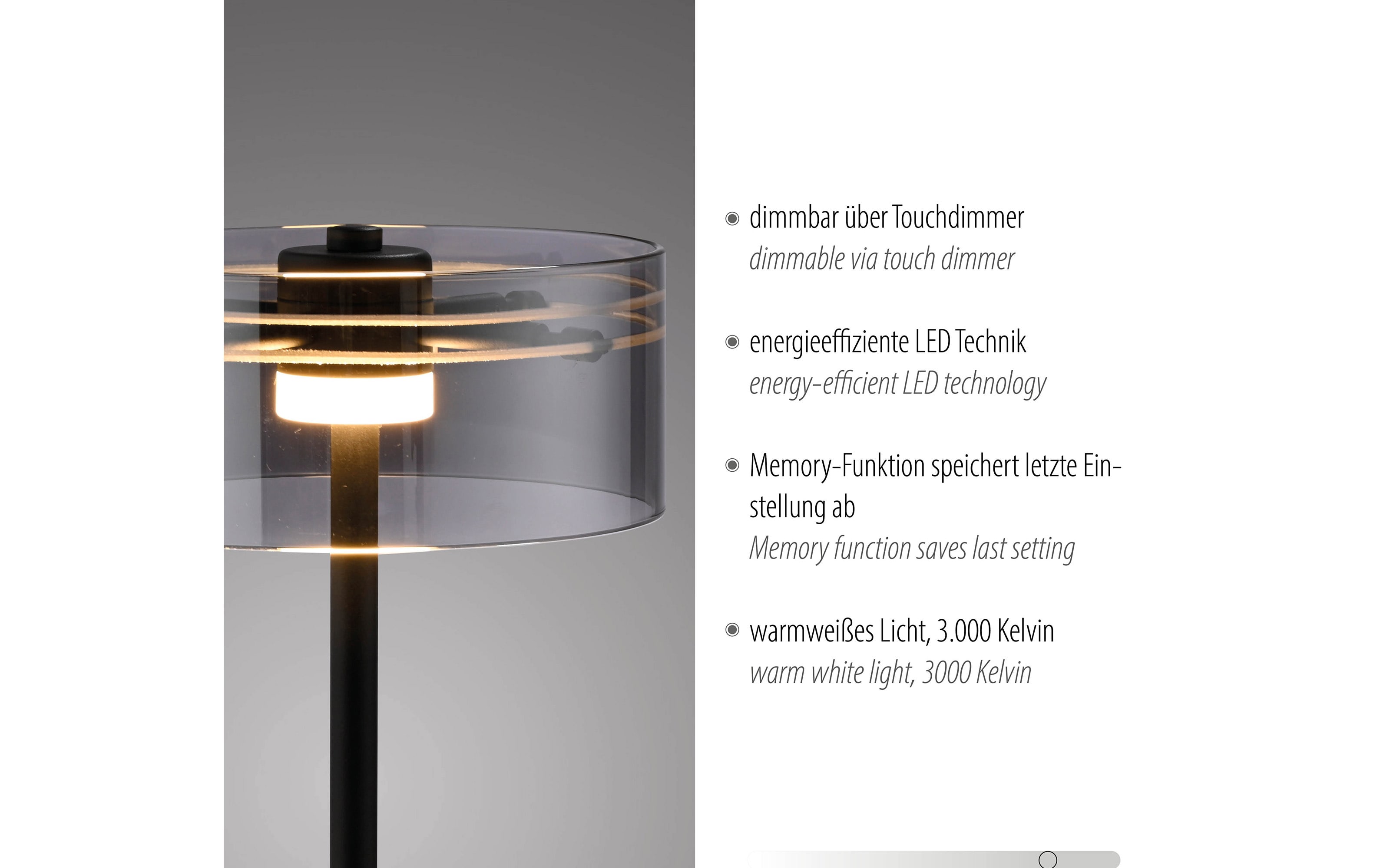 LED-Tischleuchte Mondo Karena, schwarz, inkl. Dimmfunktion