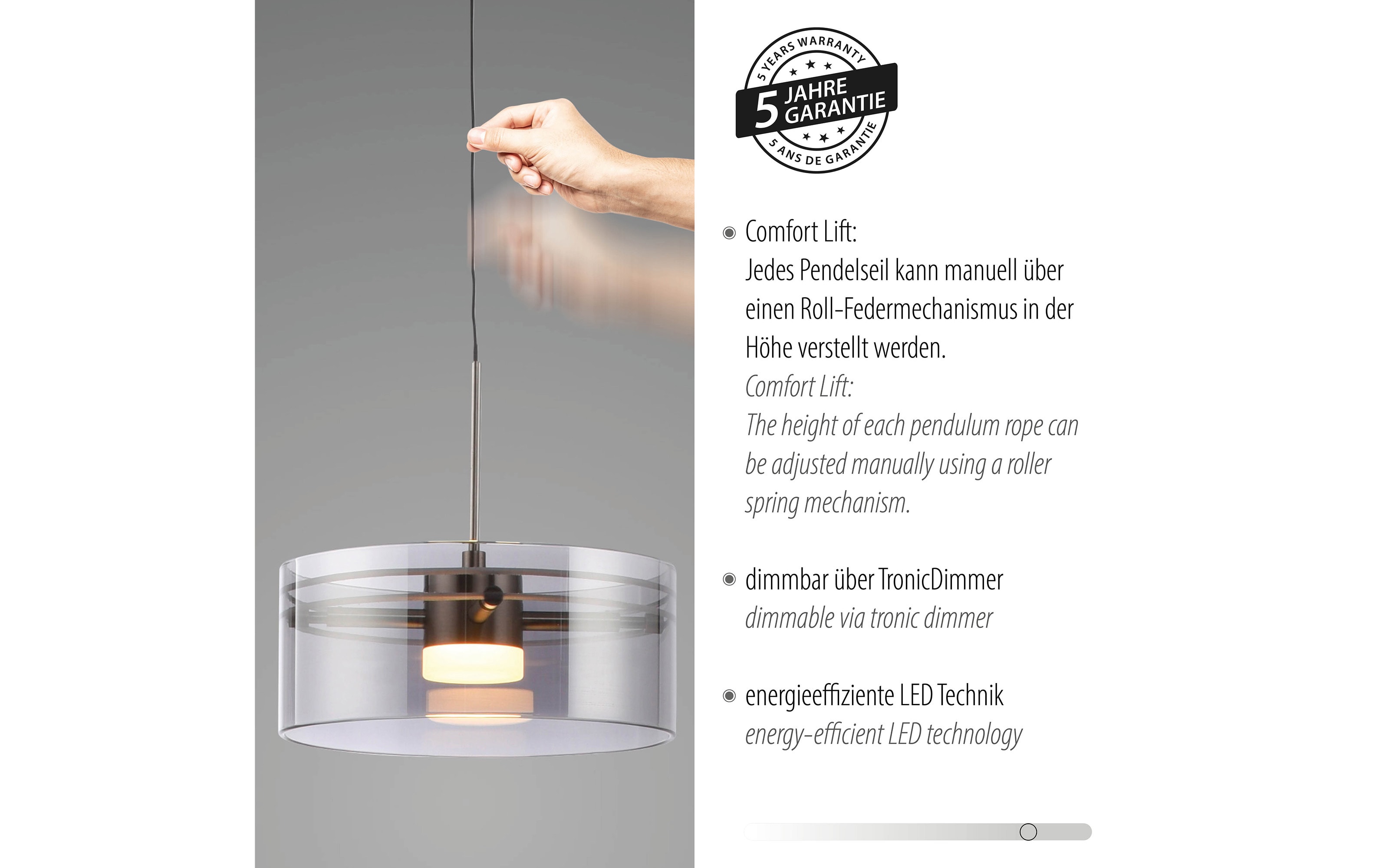 LED-Pendelleuchte Mondo Karena, stahlfarbig, 1-flammig, inkl. Memoryfunktion