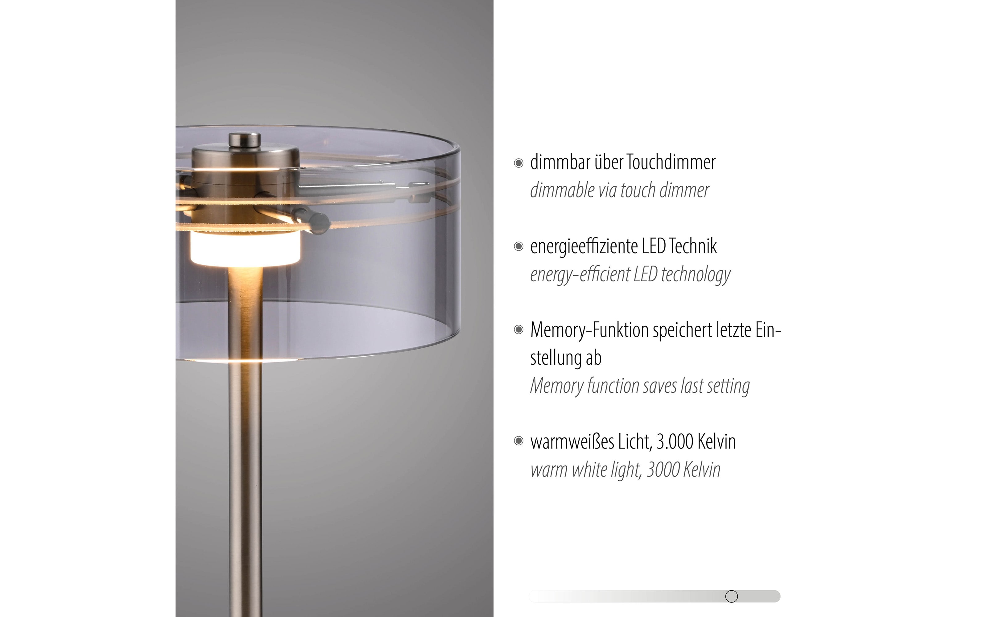 LED-Tischleuchte Mondo Karena, stahlfarbig, inkl. Dimmfunktion
