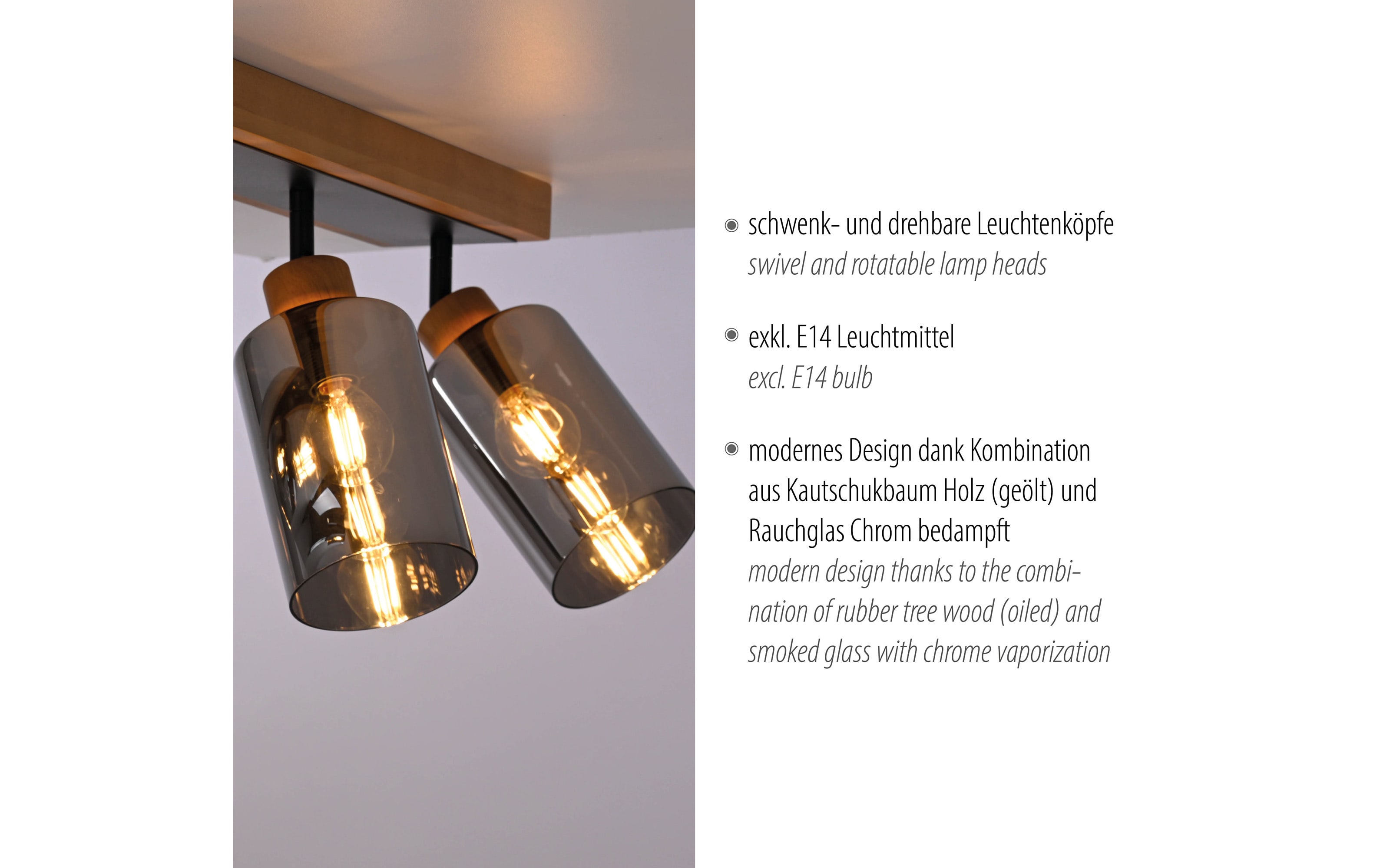 Deckenleuchte Monika, holz, 4-flammig