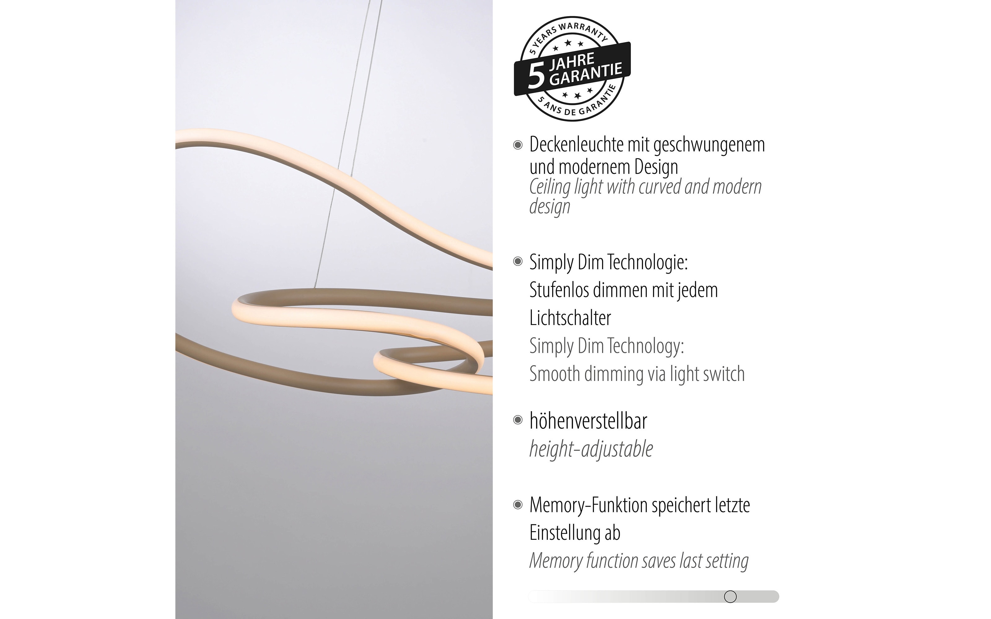 LED-Pendelleuchte Twist, sandfarbig, inkl. Memoryfunktion