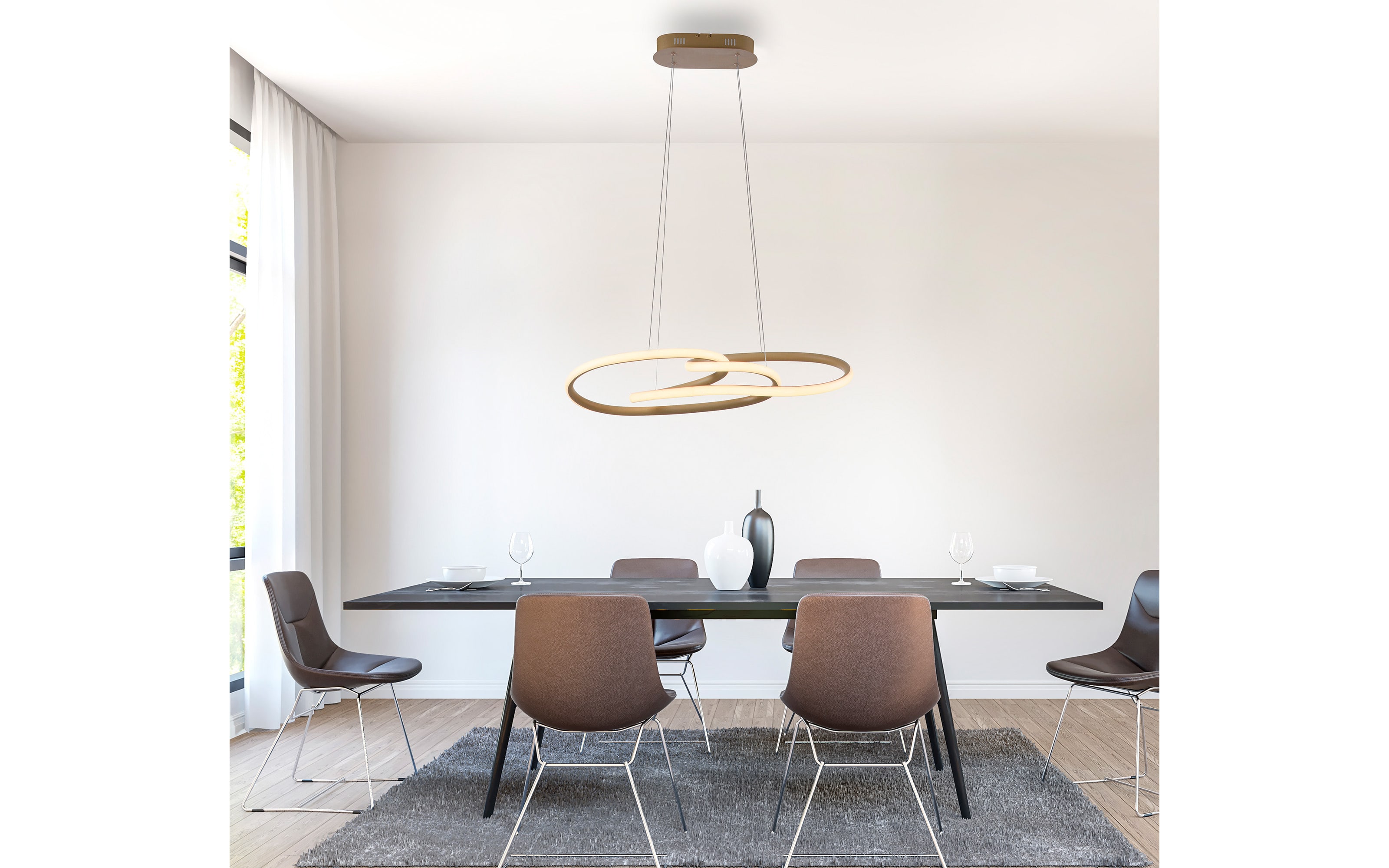 LED-Pendelleuchte Twist, sandfarbig, inkl. Memoryfunktion