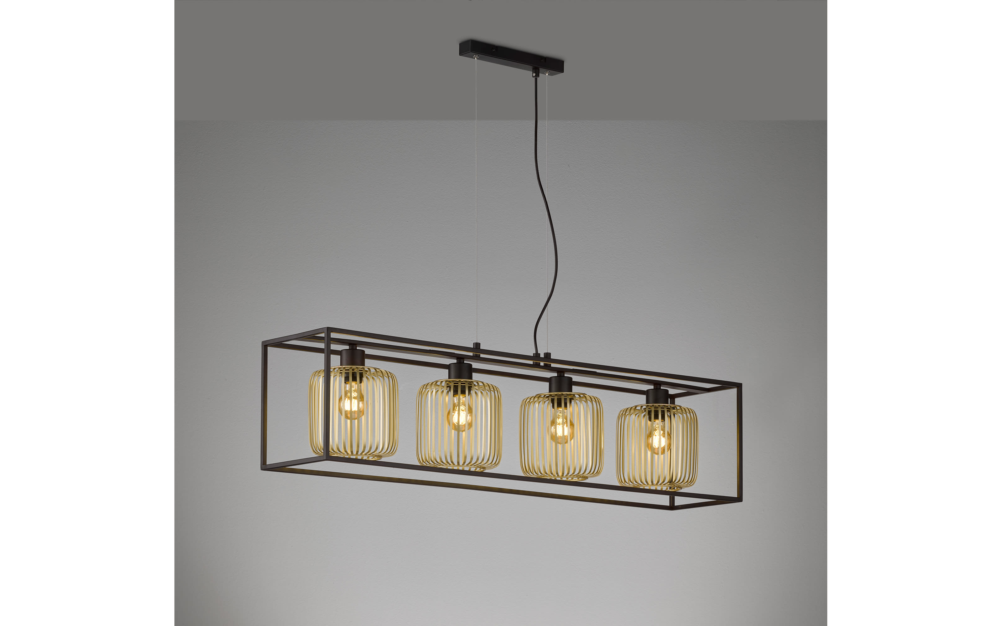 Pendelleuchte Caydo, sandschwarz/goldfarbig, 110 cm
