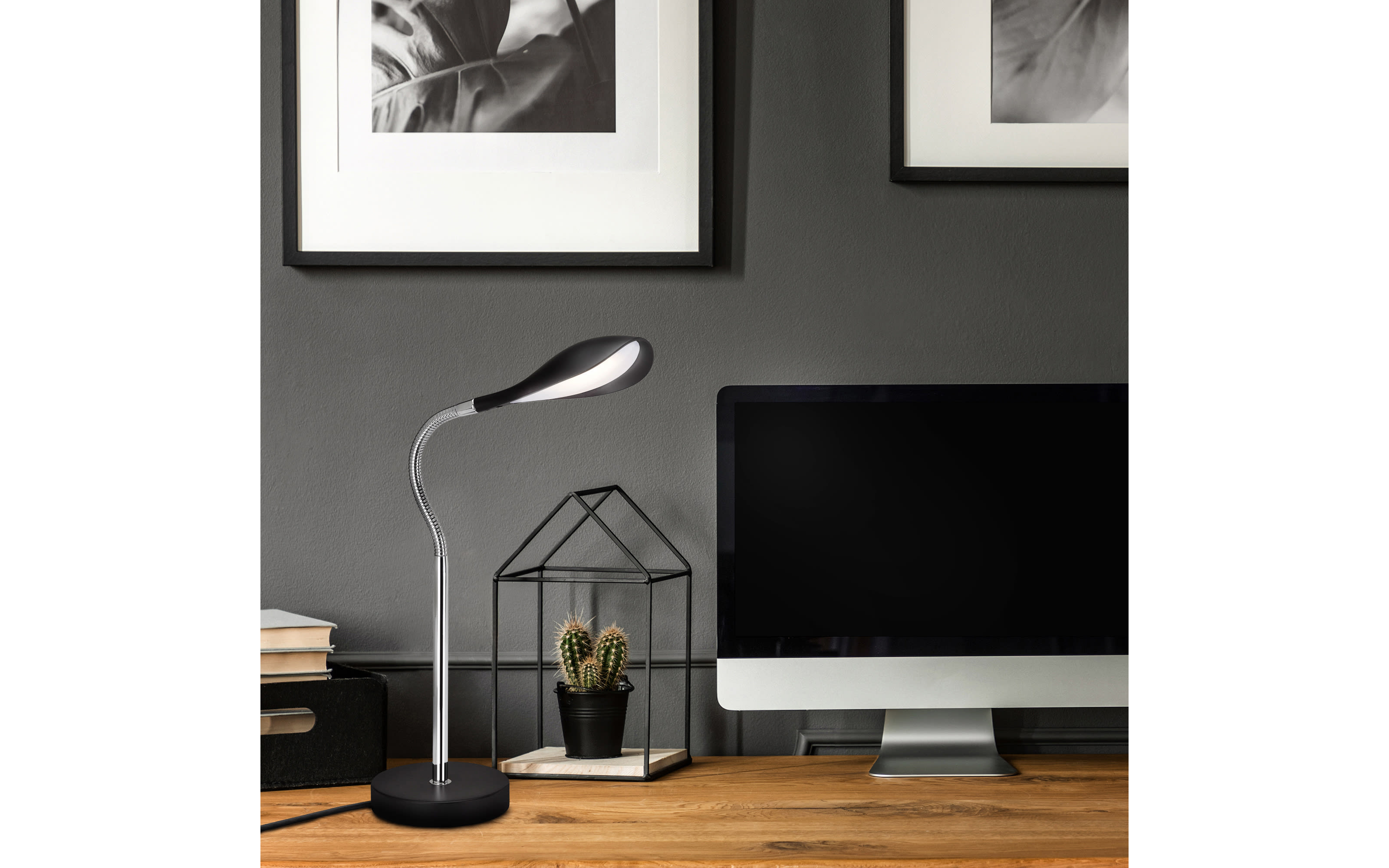 LED-Tischleuchte Swan, schwarz/chromfarbig, 40 cm