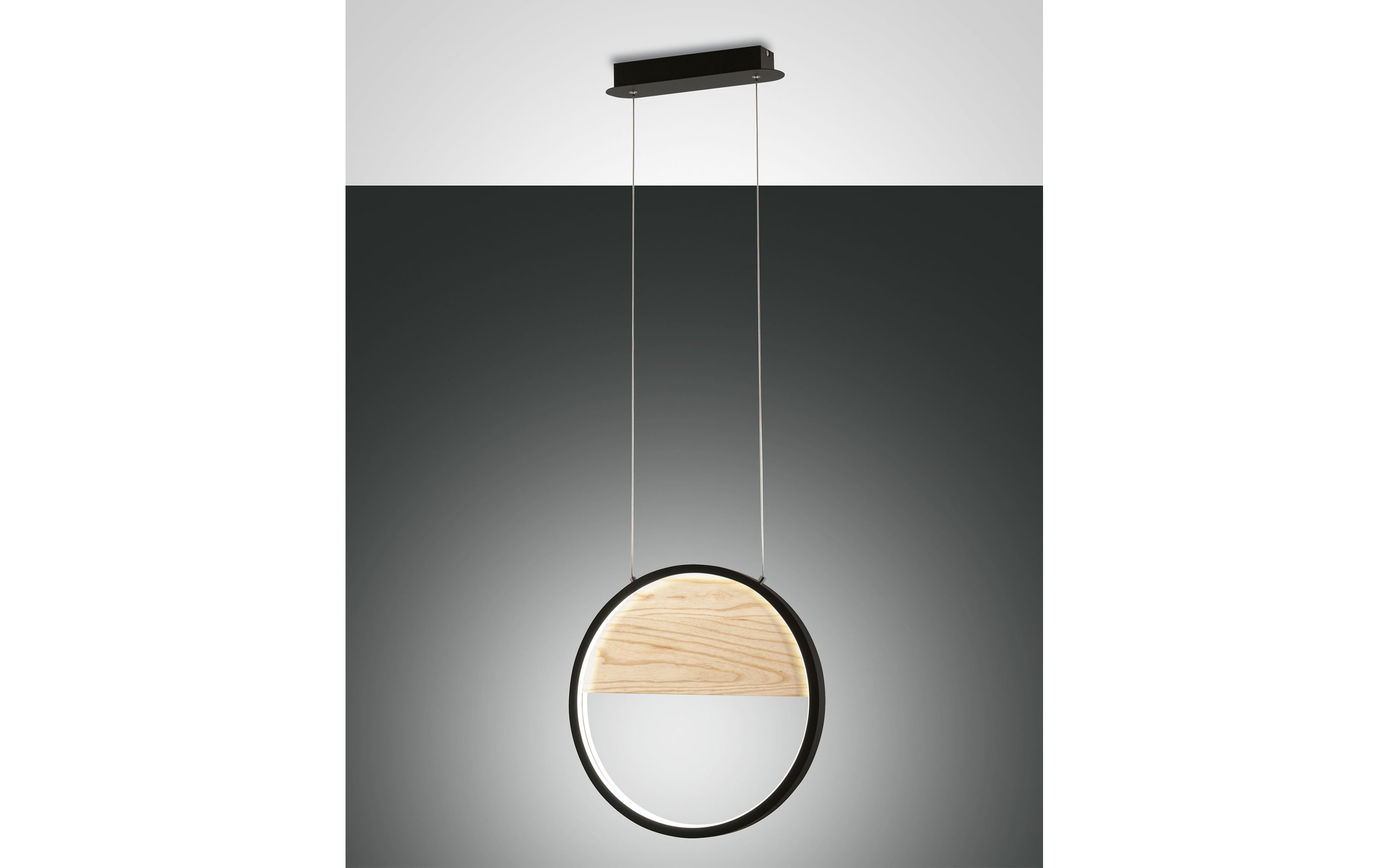 LED-Pendelleuchte Pierre, schwarz/holz, 40 cm