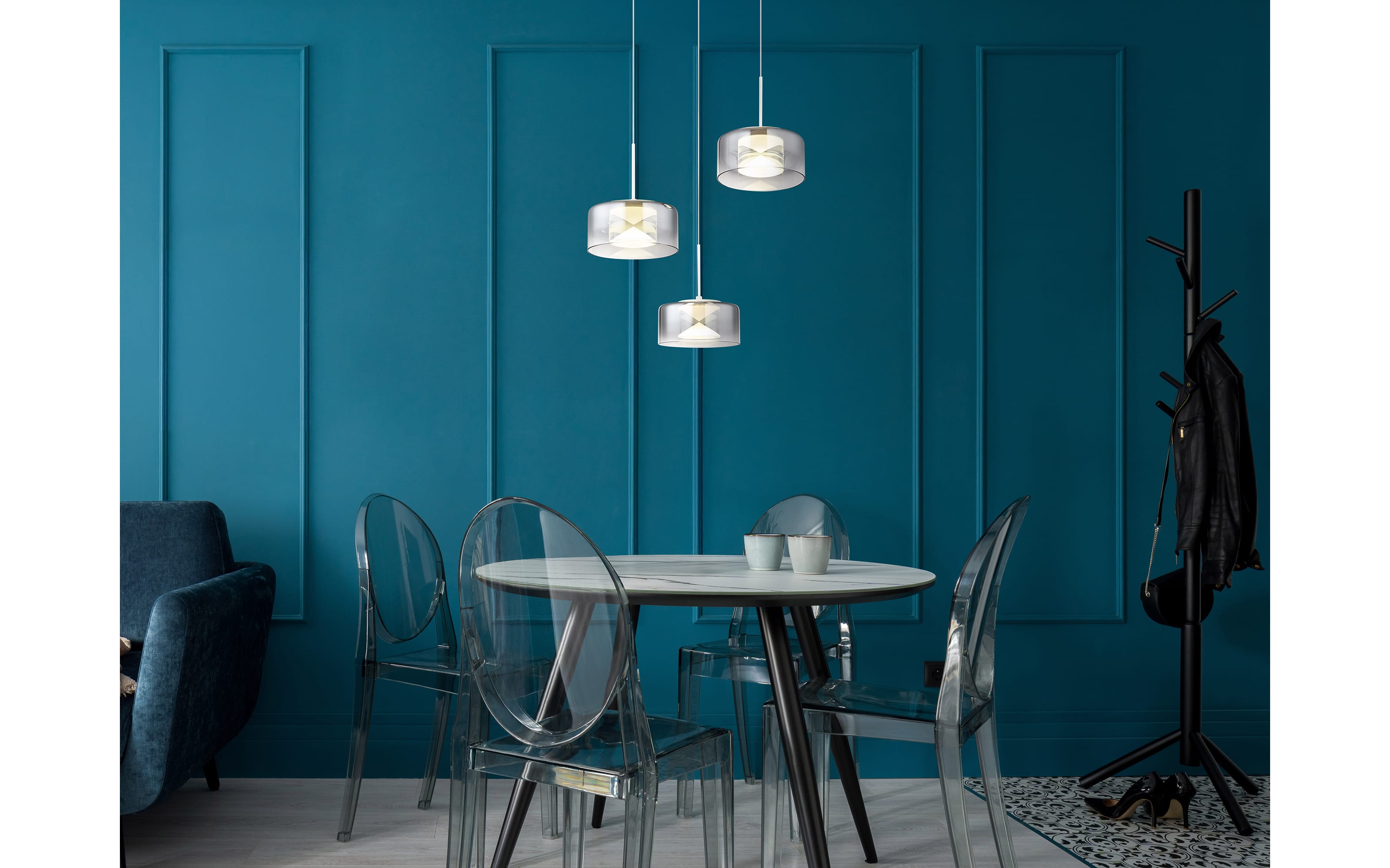 LED-Pendelleuchte Belinda, weiß/rauchfarbig