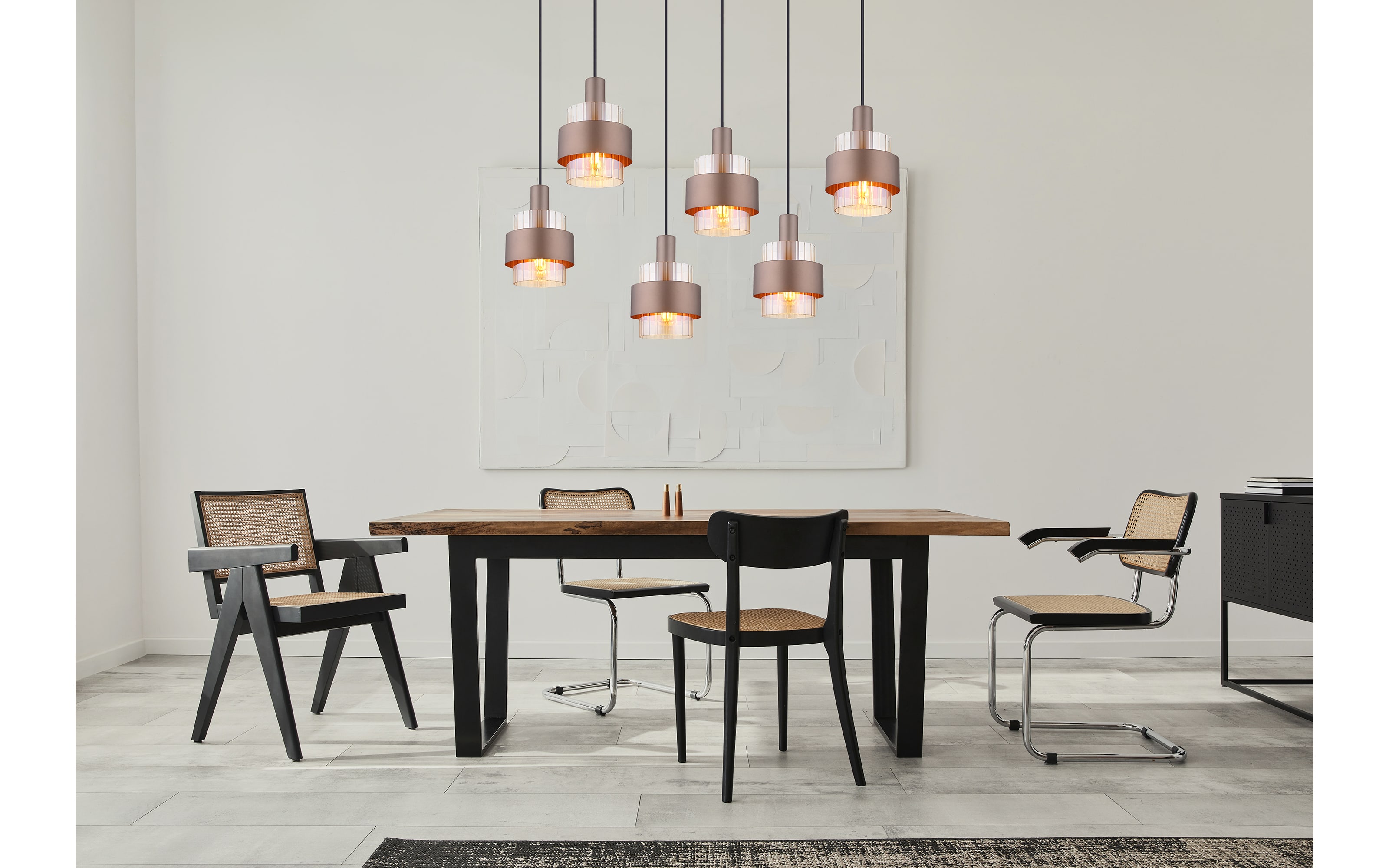 Pendelleuchte Milley, schwarz/bronze, 6-flammig